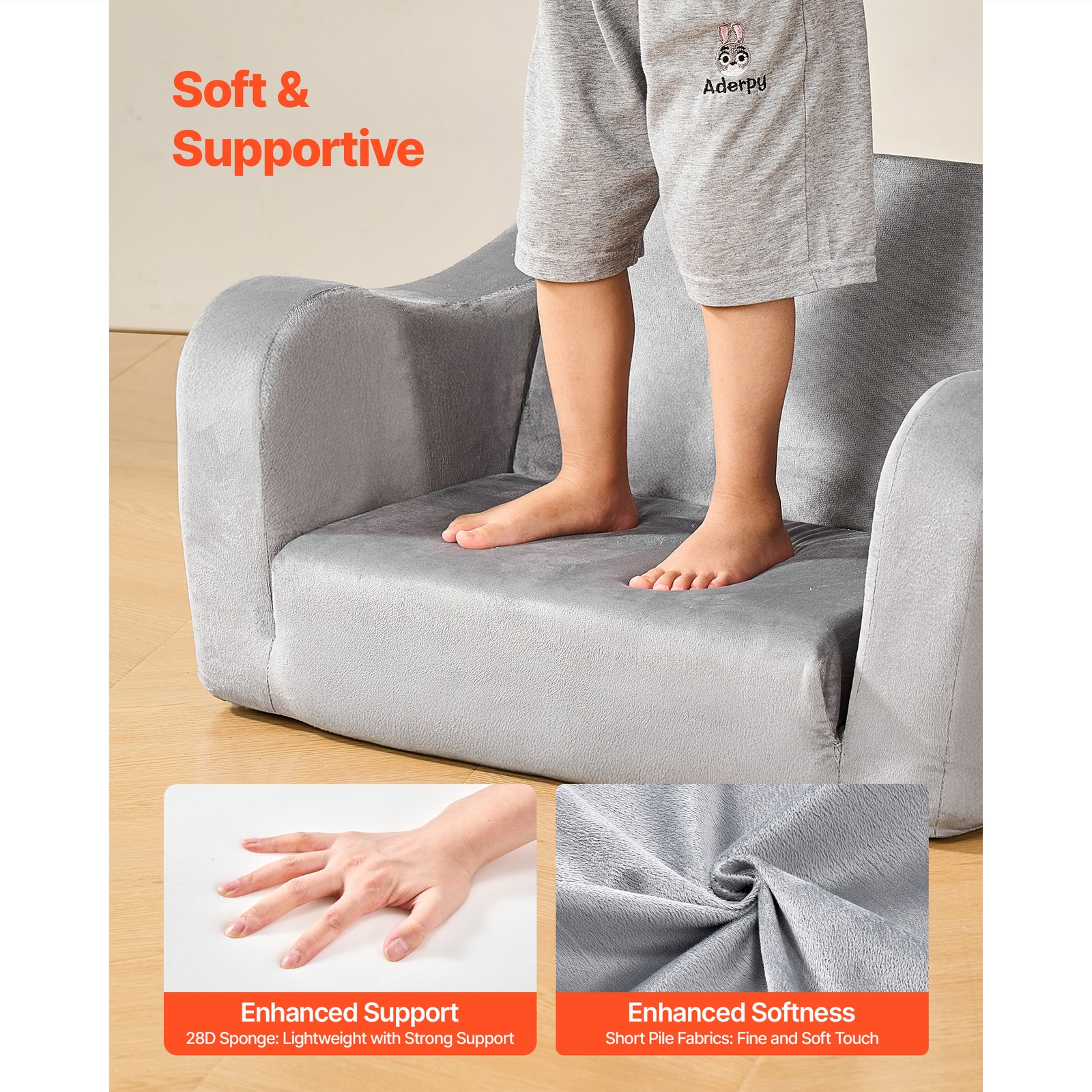 Uimoso 2-in-1 Kids Sofa Convertible Couch with Armrests, Gray Baby Toddler Chair