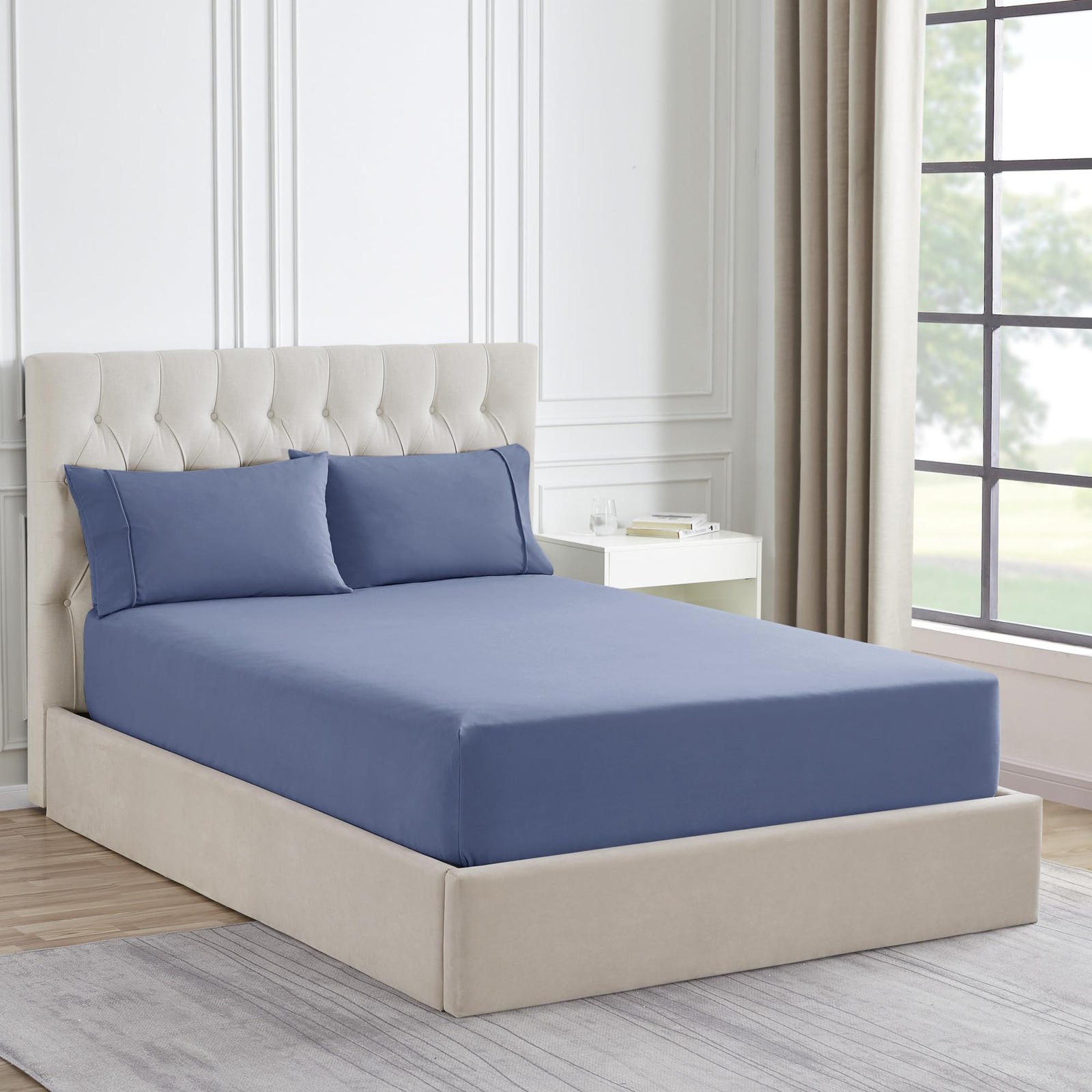 Queen Flannel Fitted Sheet Only with Full Elastic & Built in Corner Sheet Str...