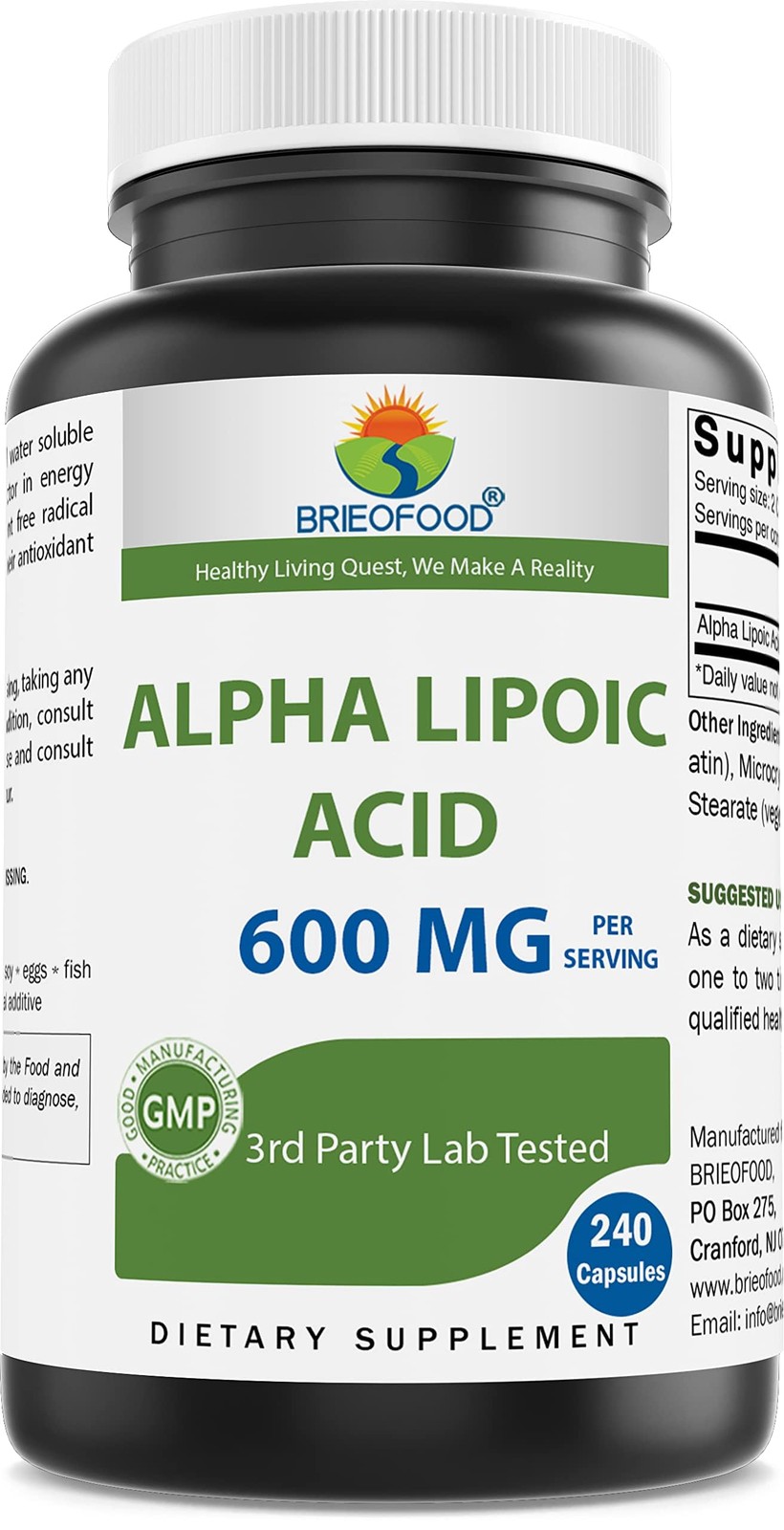 Brieofood Alpha Lipoic Acid 600mg per Serving - 240 240 Count (Pack of 1)