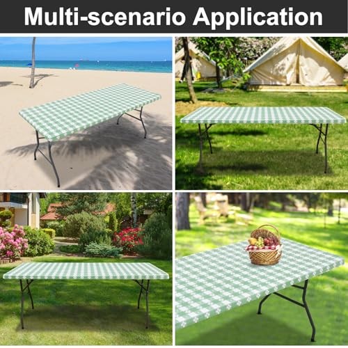 Rectangle Vinyl Table Cloth, 72" x 30" (Rectangular) White & Sage Green