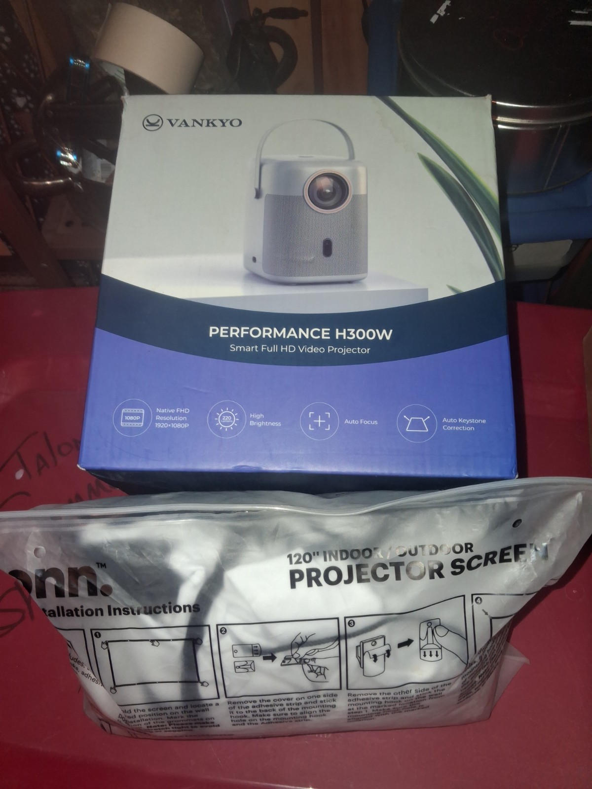 Vankyo H300w Smart HD Projector & 120" indoor/outdoor Projector Screen.
