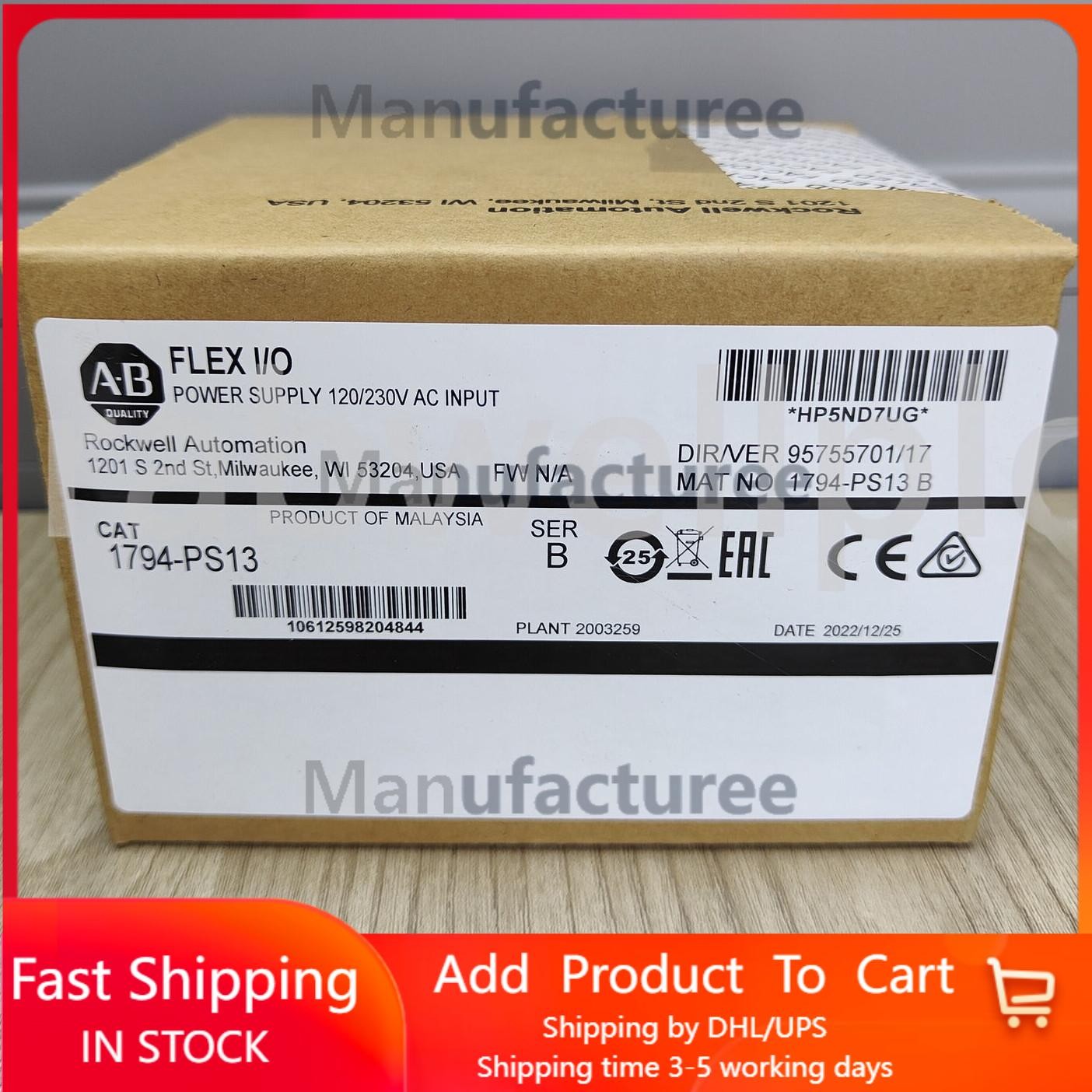 Newest Allen-Bradley 1794-PS13 Power Supply Module Ser B In Box In Stock