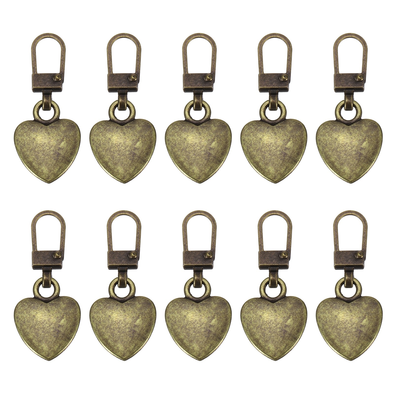 Zipper Pull Charm 10 Pcs Heart Shape Zipper Pull Replacement, Copper Tone