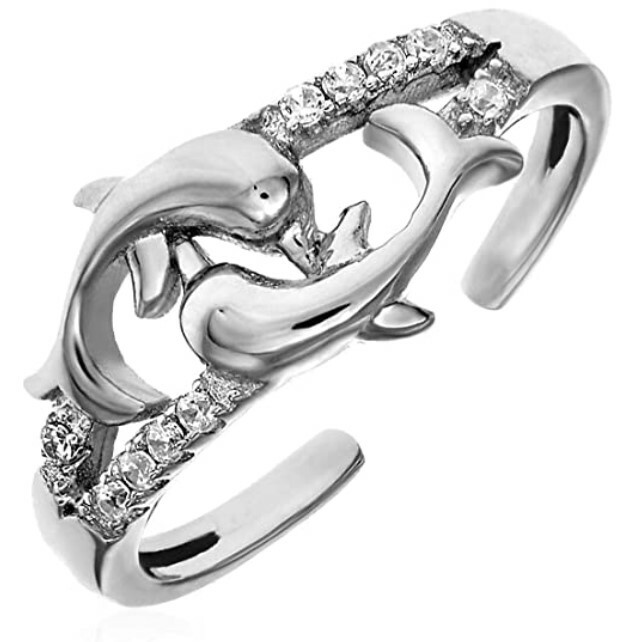 Vvs Real Moissanite Round Women's By Pass Dolphin Toe Ring 925 Silver