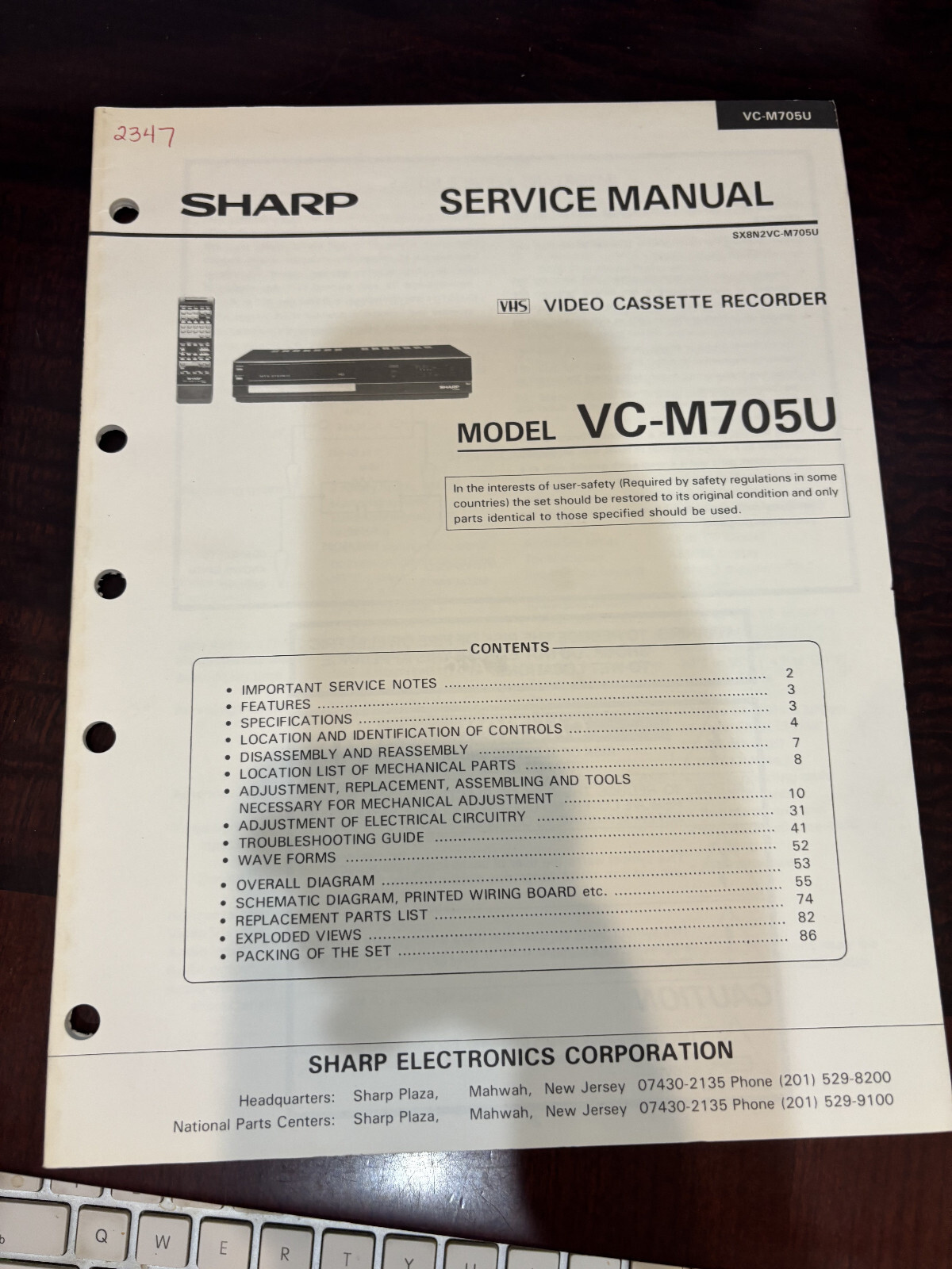 ORIG. SHARP VC-M705U VCM705U VCR Repair & Service Manual *ORIGINAL*