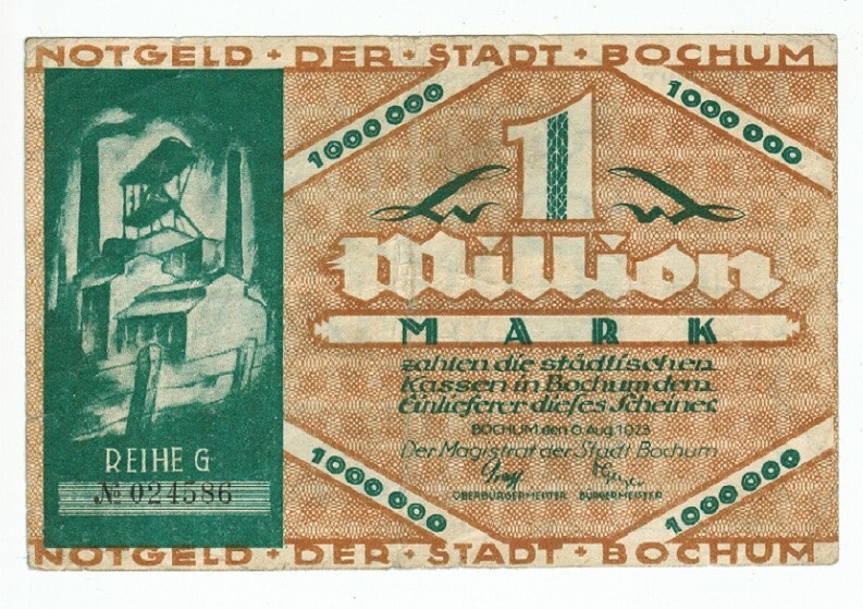 GERMANY BANKNOTE 1 MILLION MARK STADT-BOCHUM 1923
