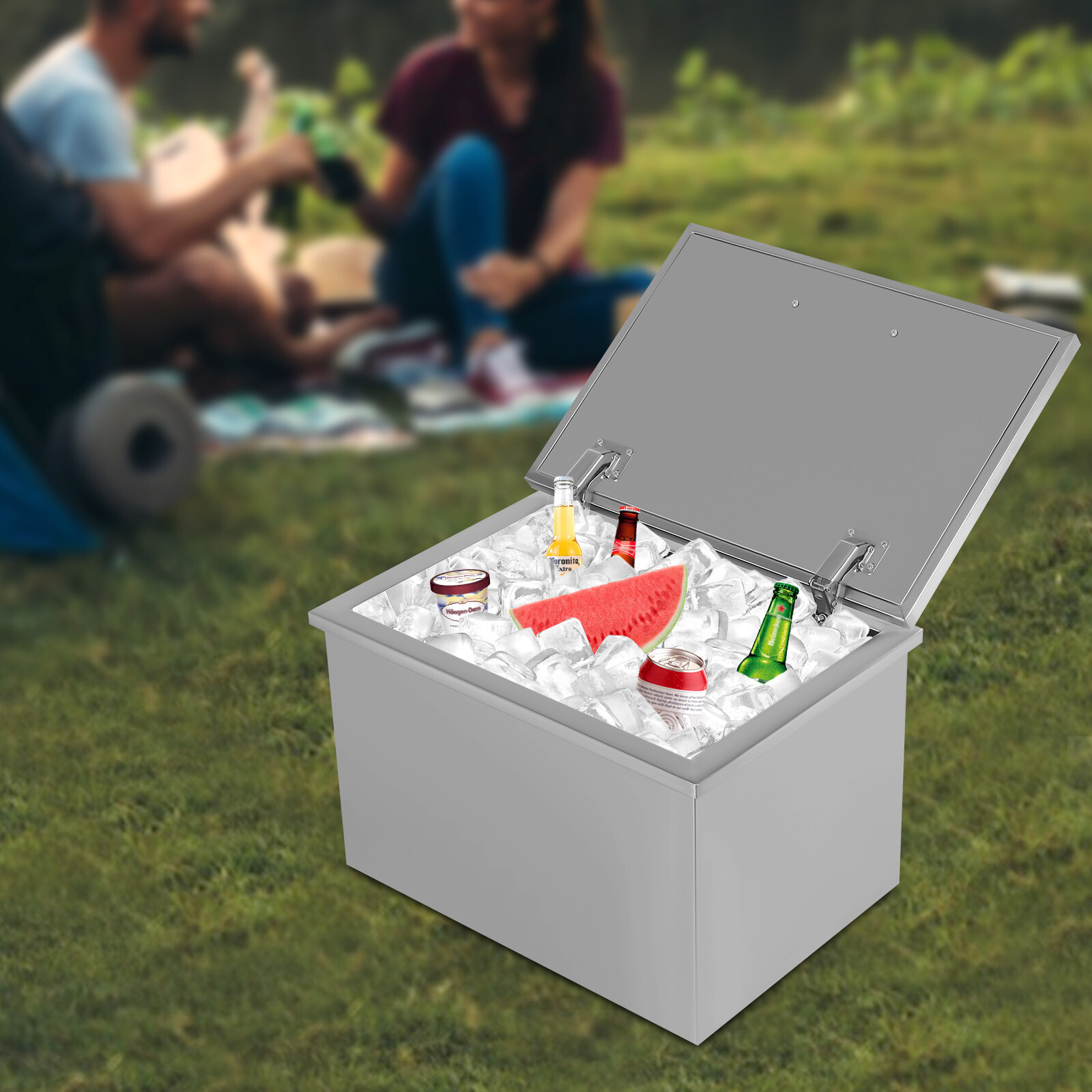 40L Drop In Ice Chest Bin Ice Chest Cooler w/Lid&Drain 20x14x13" Stainless Steel