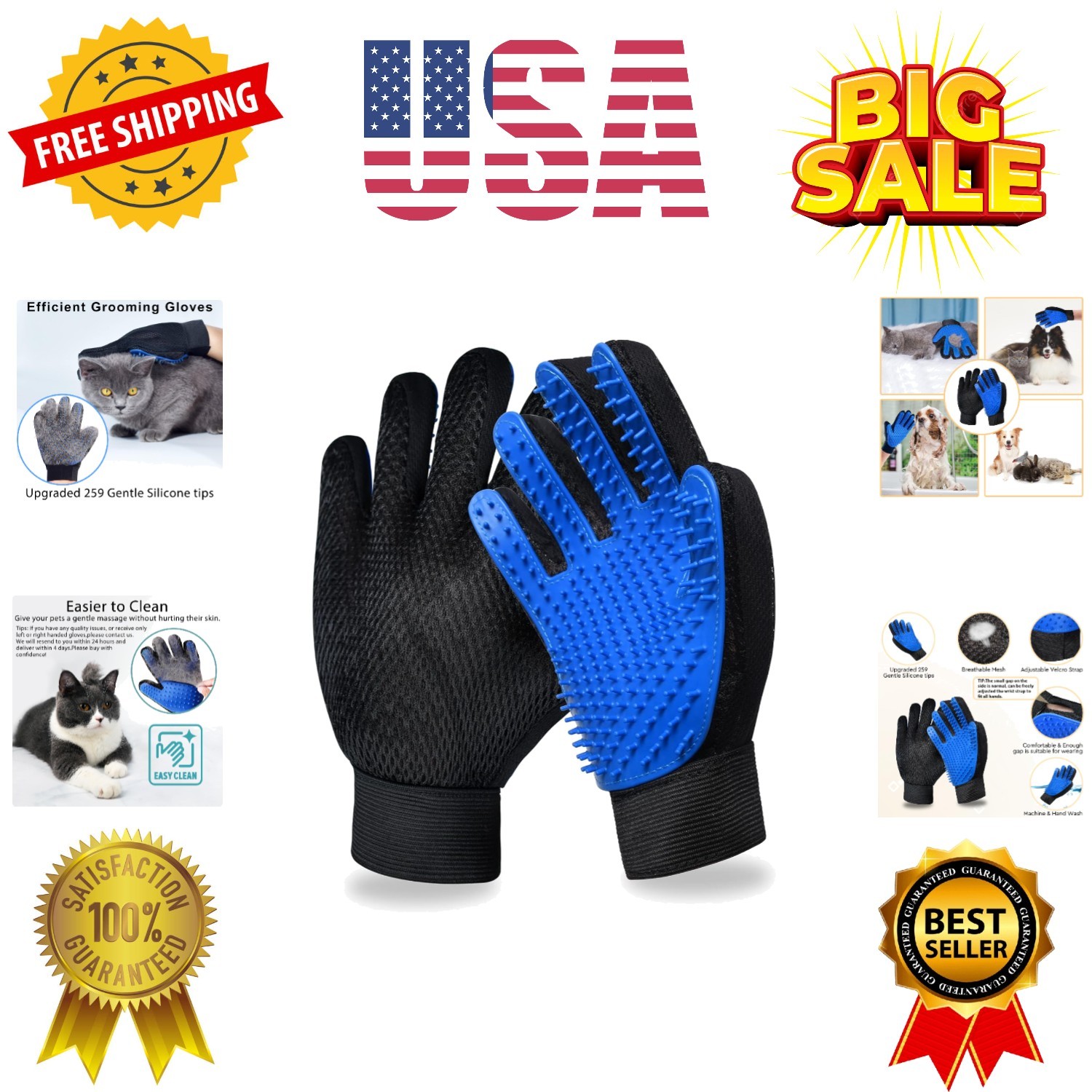 Cat Grooming Glove Brush,Pet Hair Remover Tool,Reusable Dog Hair Fur Remover ...