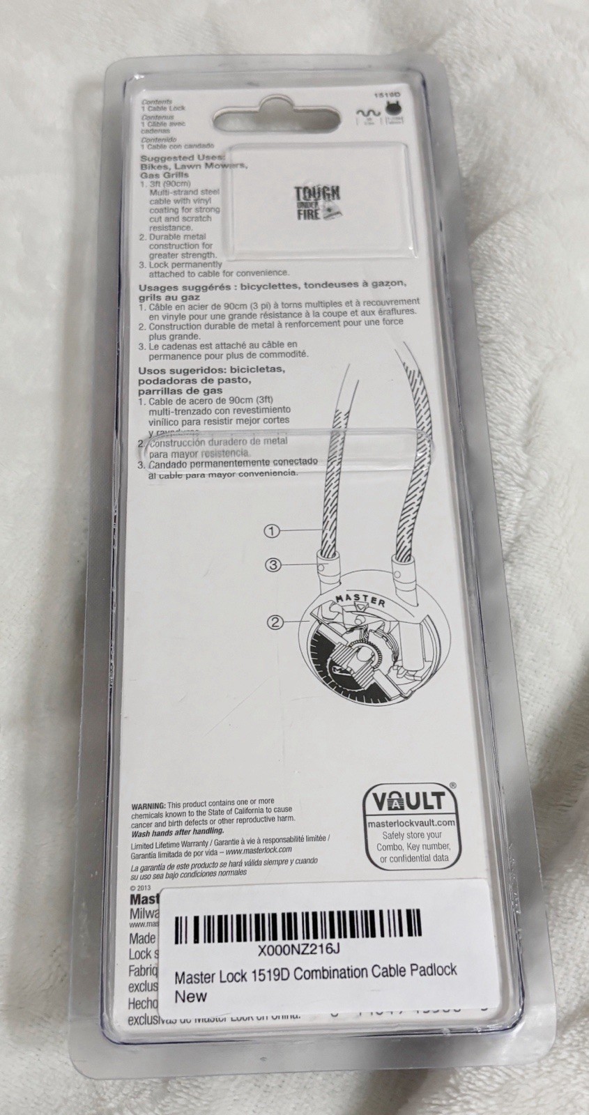 Master Lock, 1519D Touch Under Fire 3 ft. Red Cable and Lock