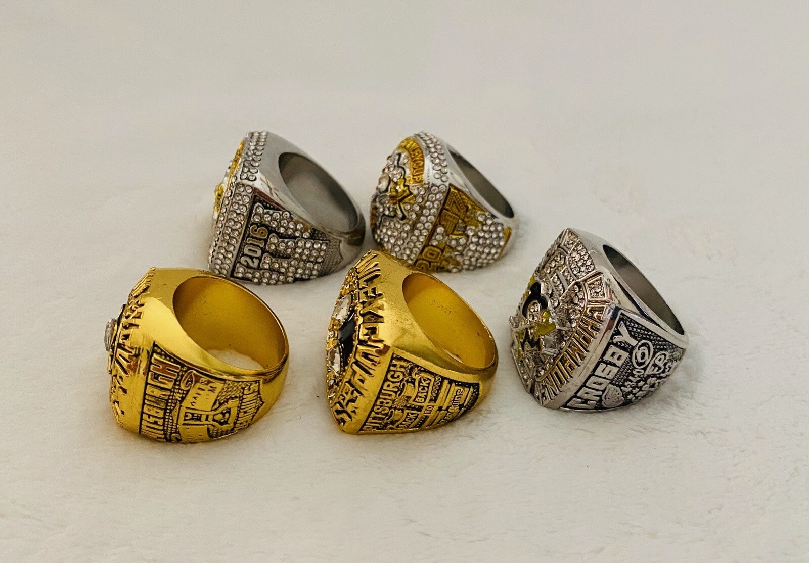 5 PCS Pittsburgh Penguins 18k Complete Championship Ring Set W Box, 🇺🇸 SHIP