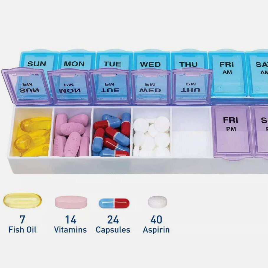 2 Pack Weekly Pill Box Organizer Twice a Day 7 day AMPM Organizer Case Medicine