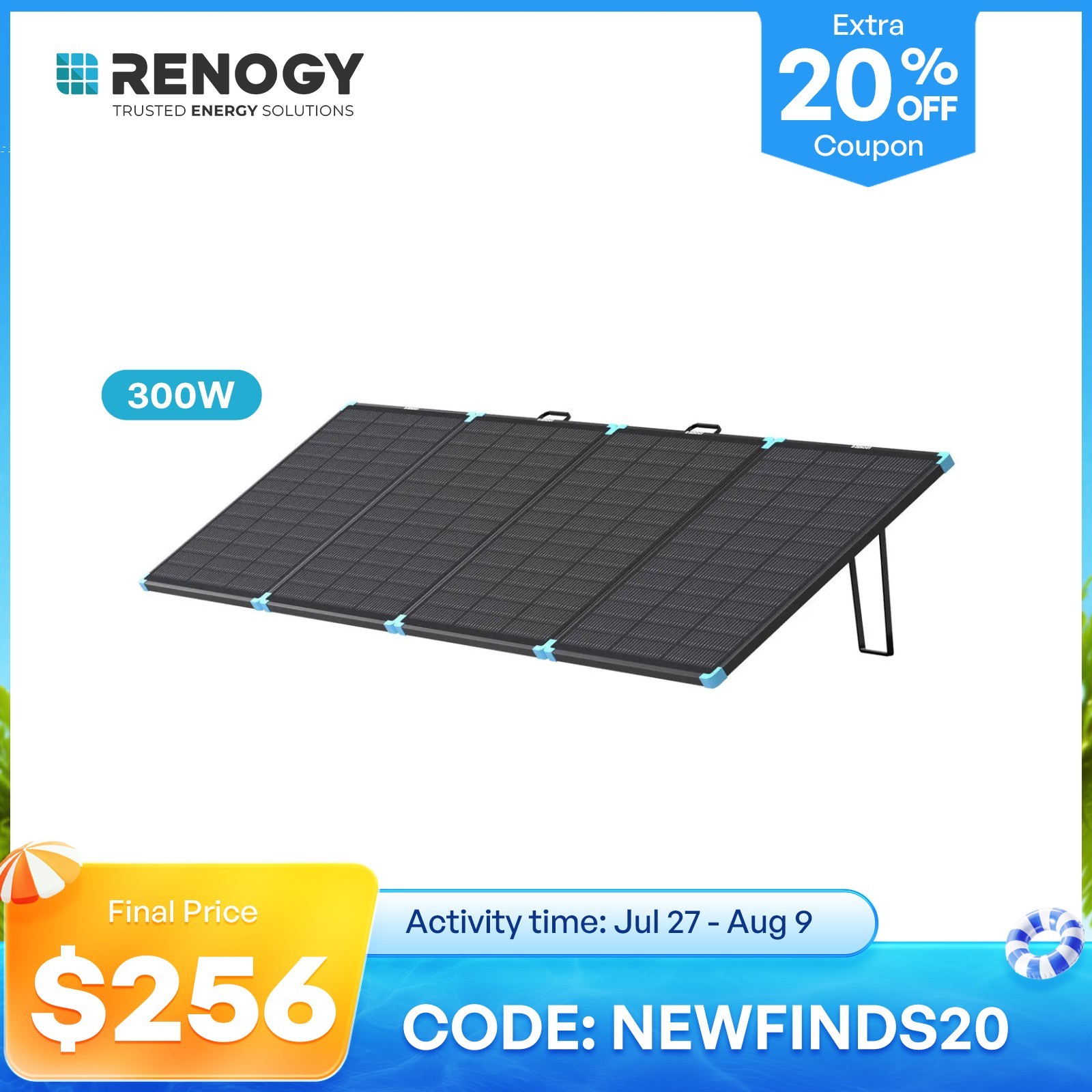 Renogy 300W Lightweight Portable Solar Suitcase Foldable Solar Panel Outdoor