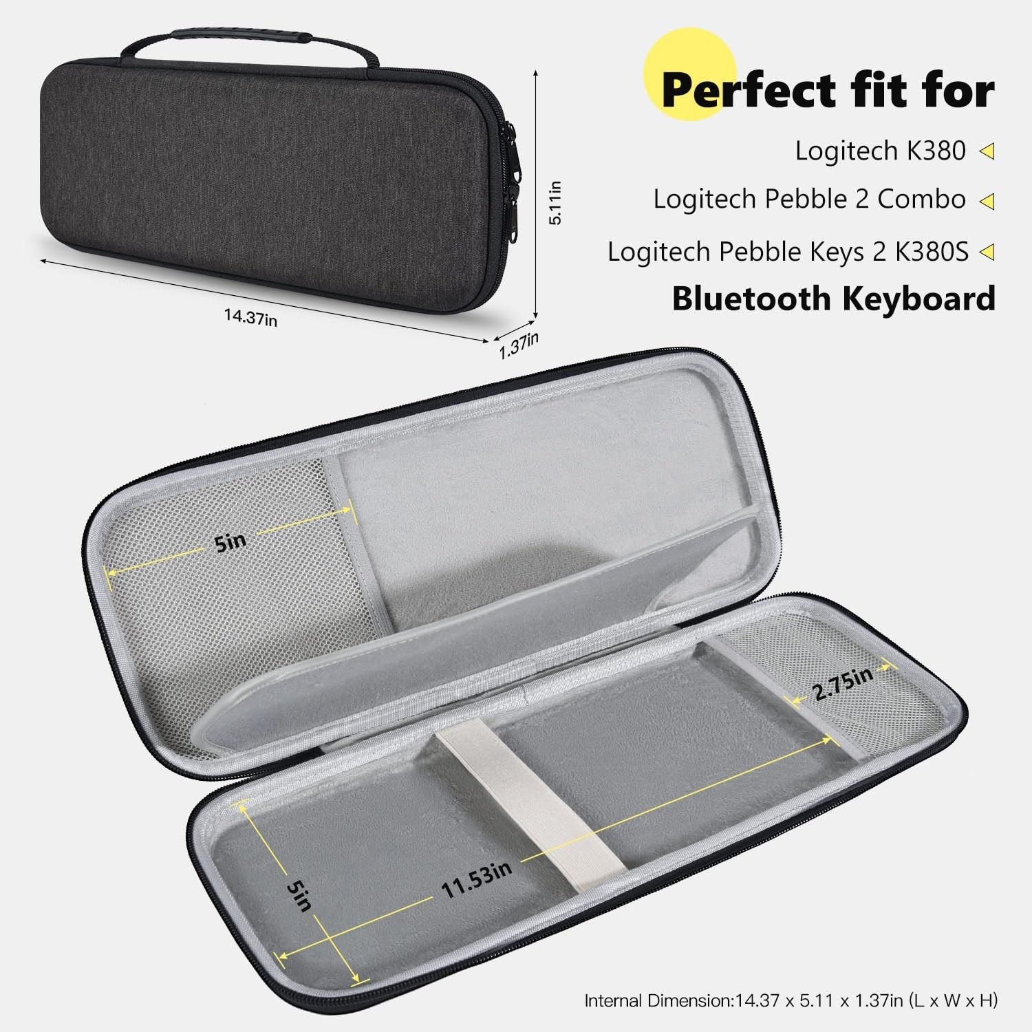 Hard Keyboard Carrying Case for Logitech Pebble Keys 2 K380s & Logitech K380 ...