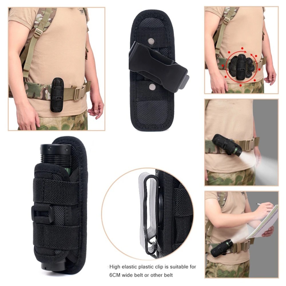 Tactical Flashlight Pouch 360 Degree Rotating Belt Holster Nylon Torch Case