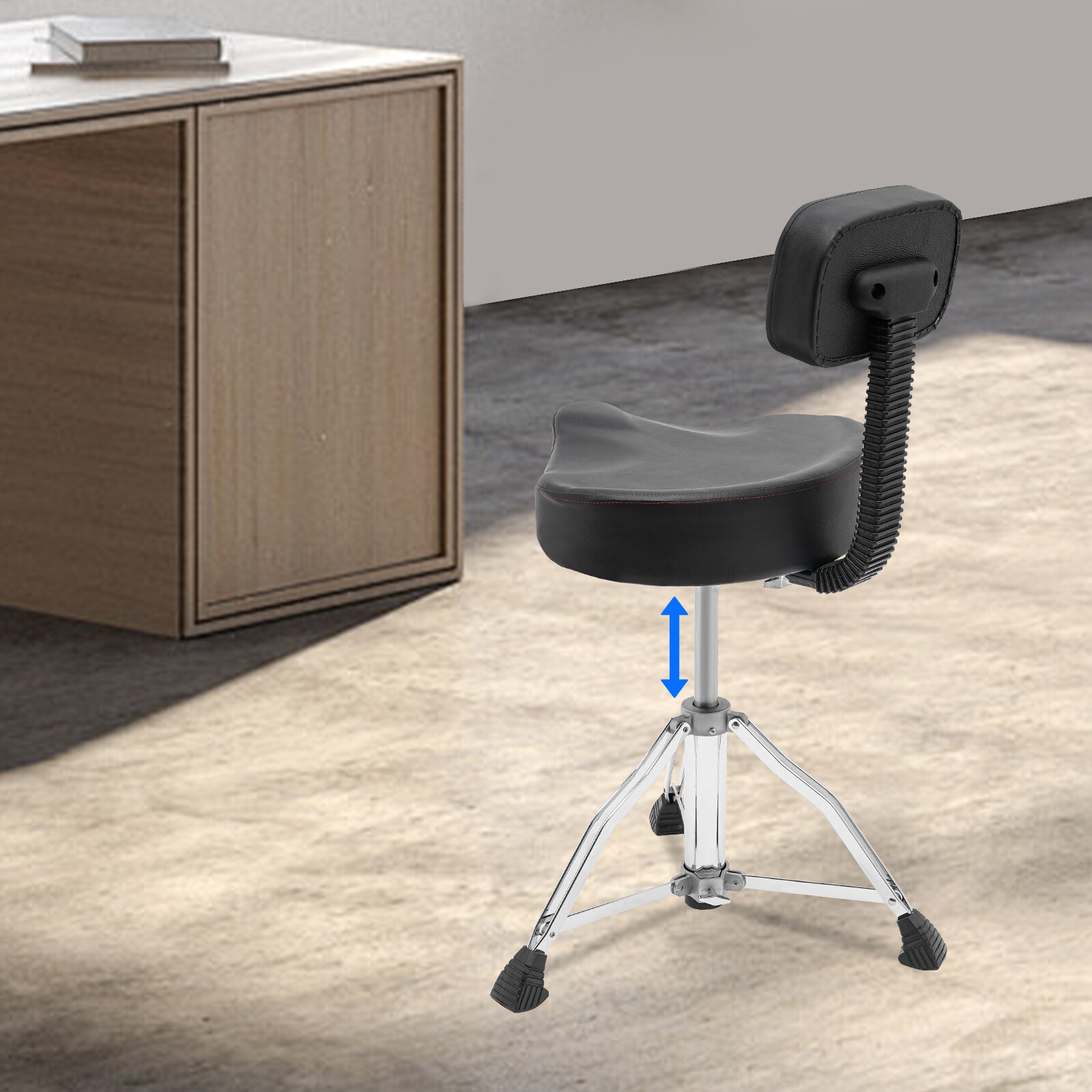 Drum Stool with Backrest Height Adjustable Drum Stool Pneumatic Drum Chair Black