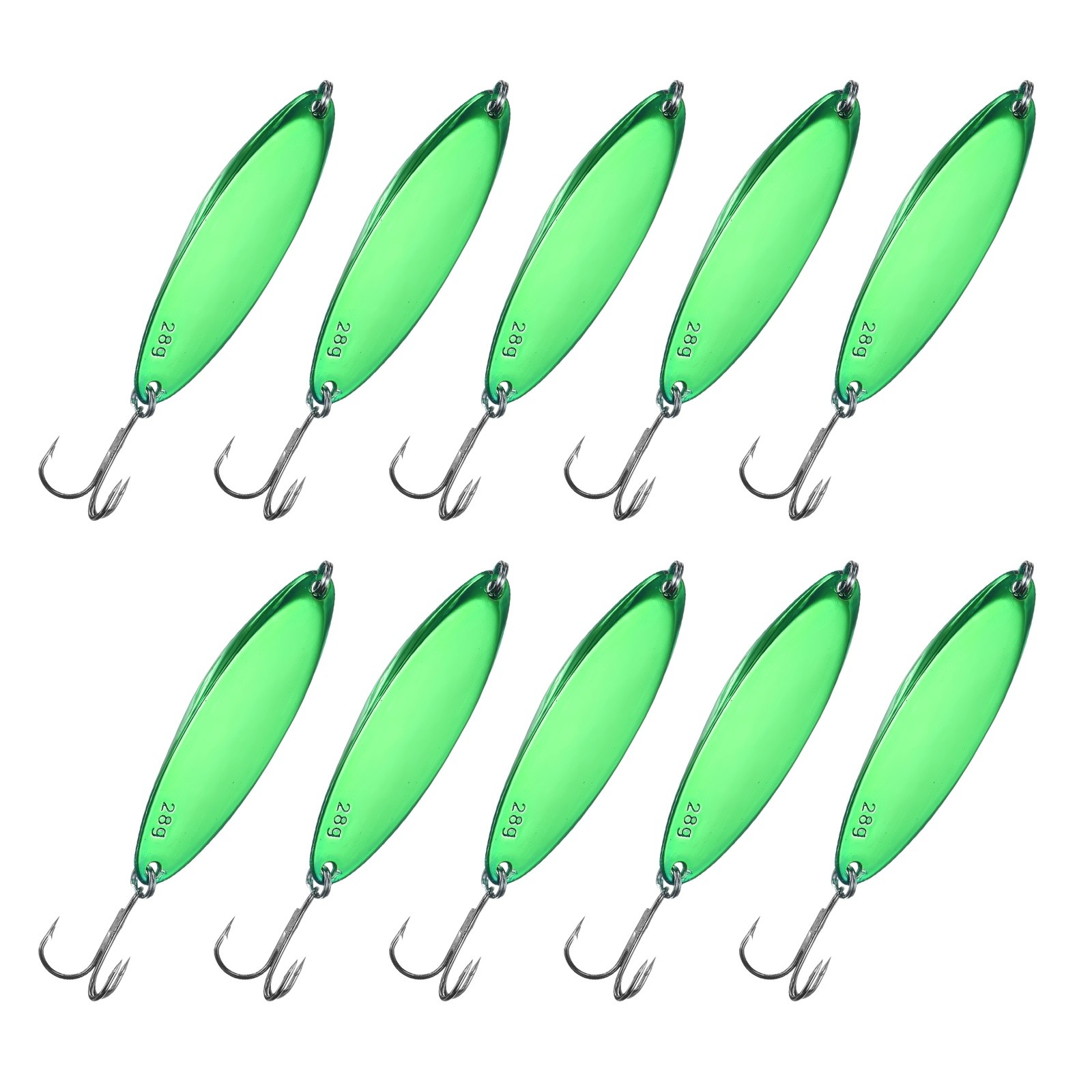 Fishing Spoons Lures, Metal Treble Trout Lures for Casting 10 Pcs 1 oz Green