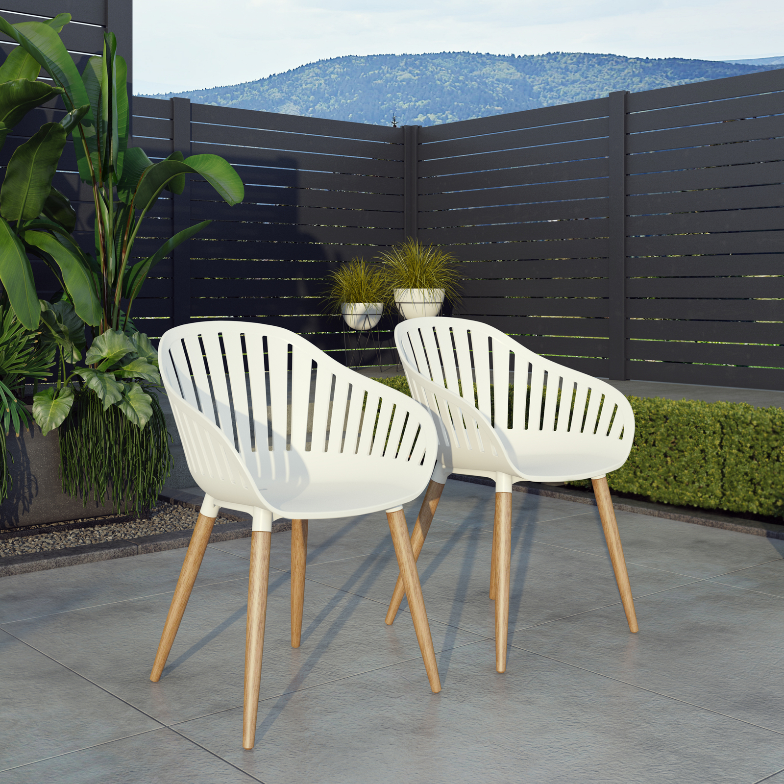 Amazonia Durbuy 3-Piece Outdoor Dining Set | Eucalyptus | White Chairs