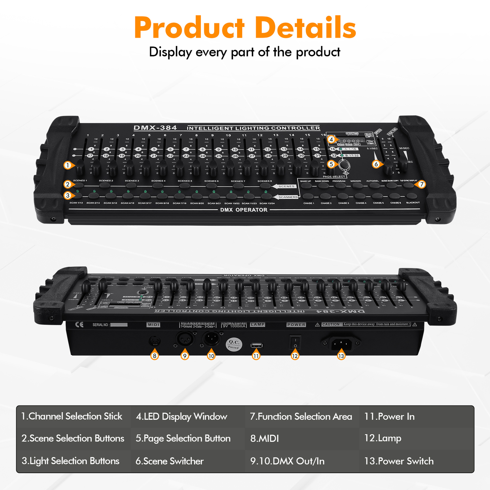 DMX 512 384 Channels Operator Console Controller For Stage Lighting DJ Party