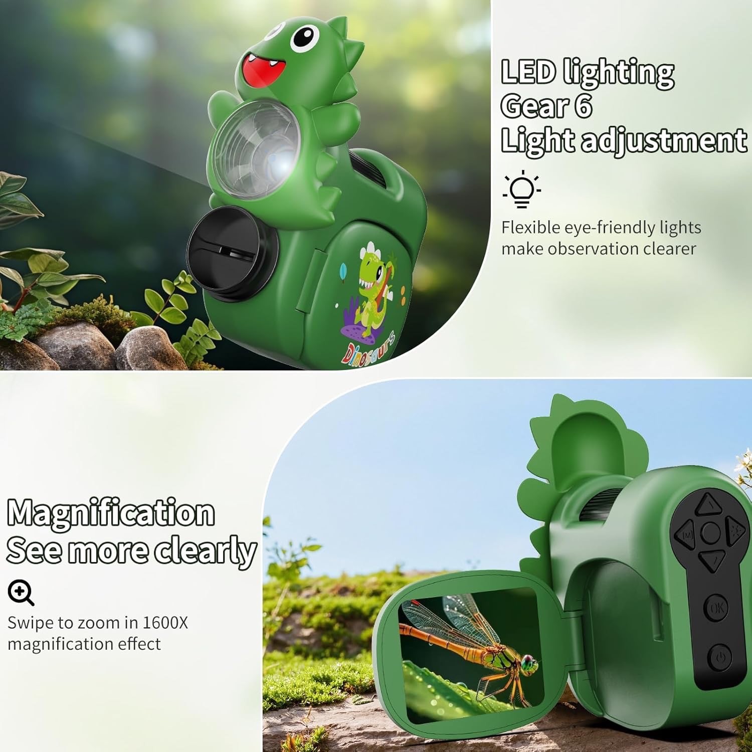 1600X Handheld Microscope for Kids - 2" IPS Screen w/ Adjustable Wristband