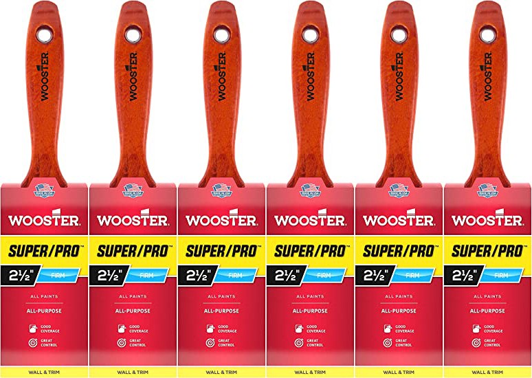 Wooster Genuine 2.5" Super/Pro Flat Paintbrush 6-Pack, J4104-2.5-6PK