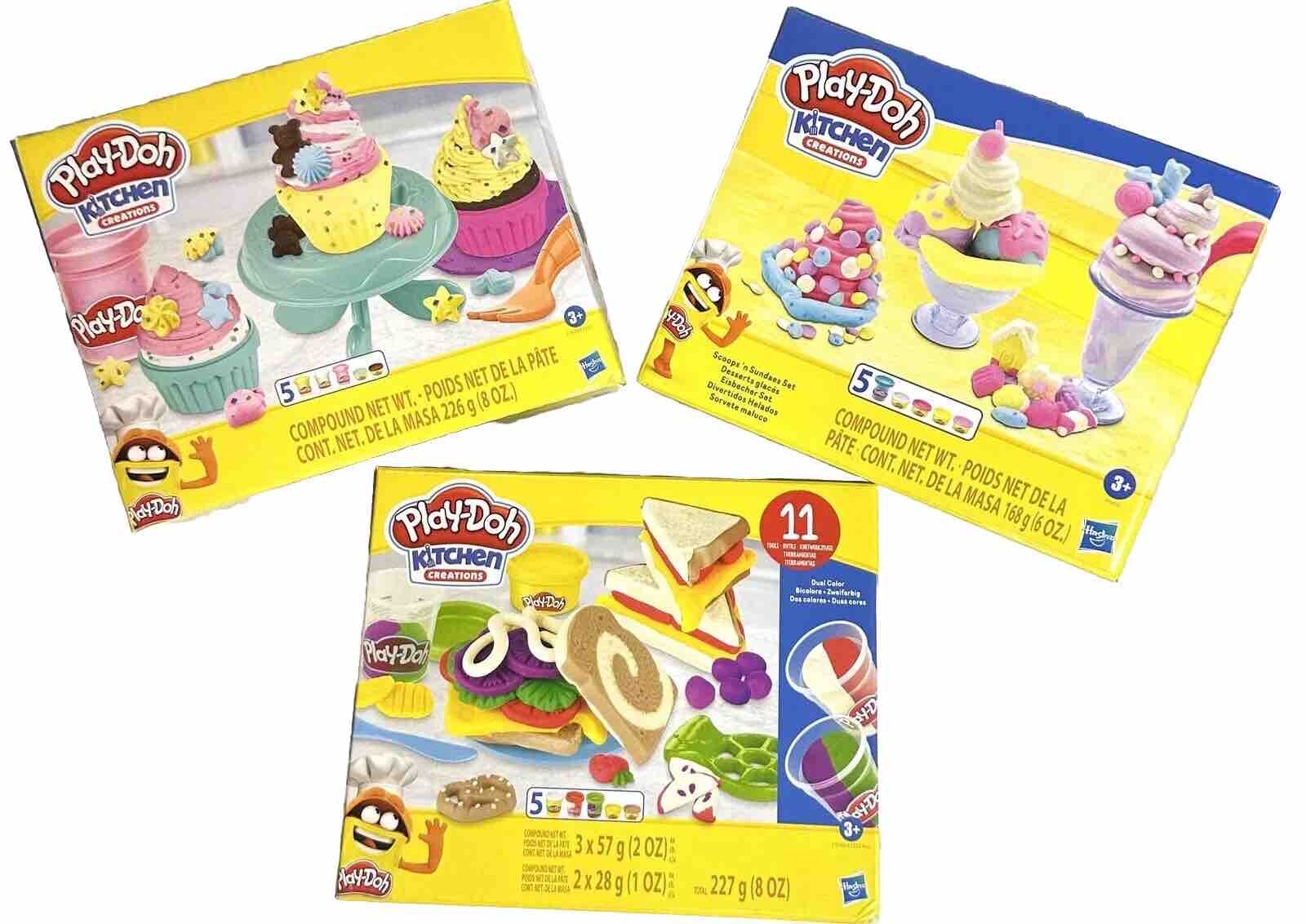Play-Doh Kitchen Creations Cupcake Sundae Snack Sandwich Playset Lot (3) NIB