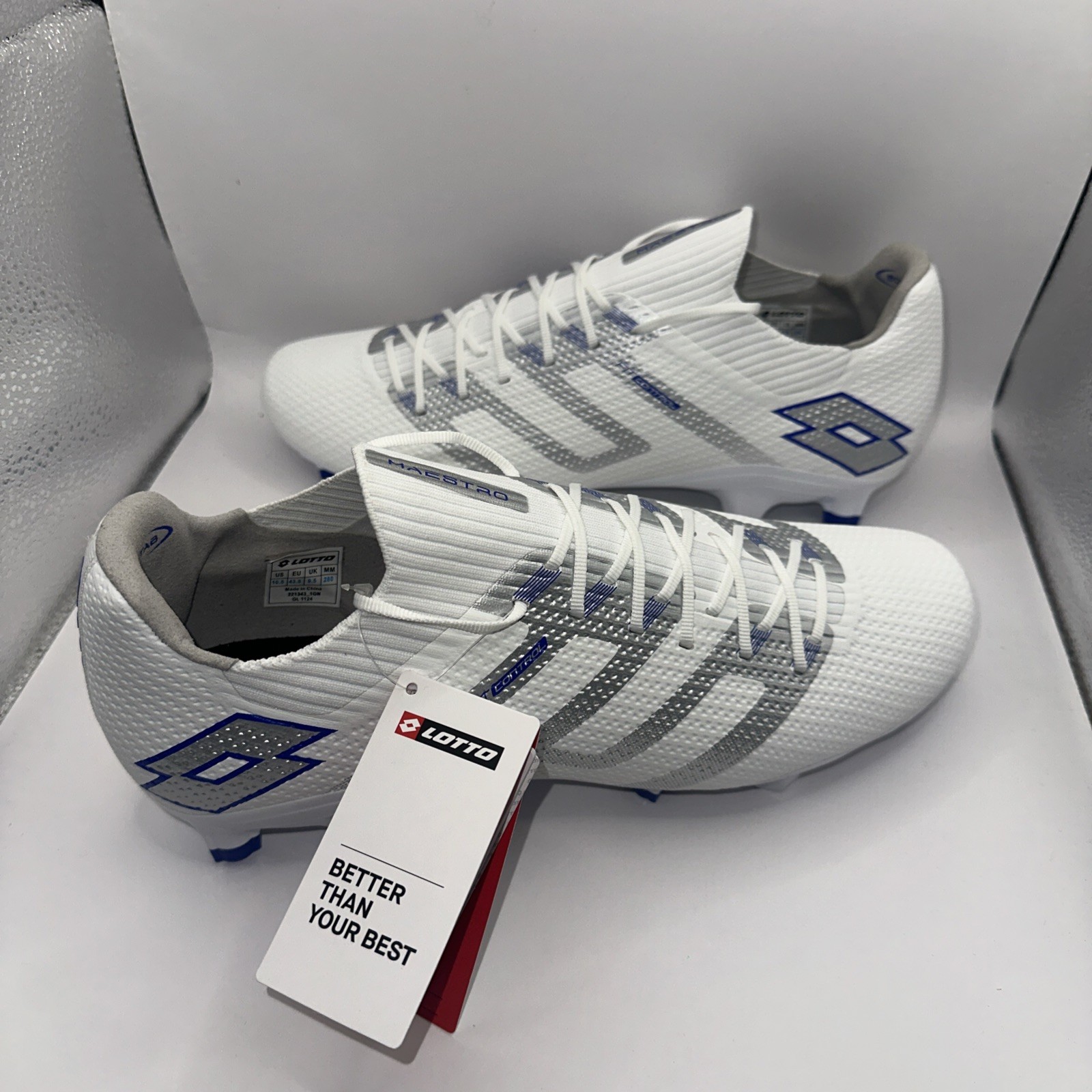 Lotto Maestro 300 VI FG Soccer Cleats Mens 10.5 White Silver Metal 221343-1GN