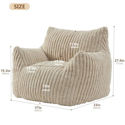 Giant Bean Bag Chairs for Adults Teens, Large Bean Bag Sofa Chairs Medium Beige