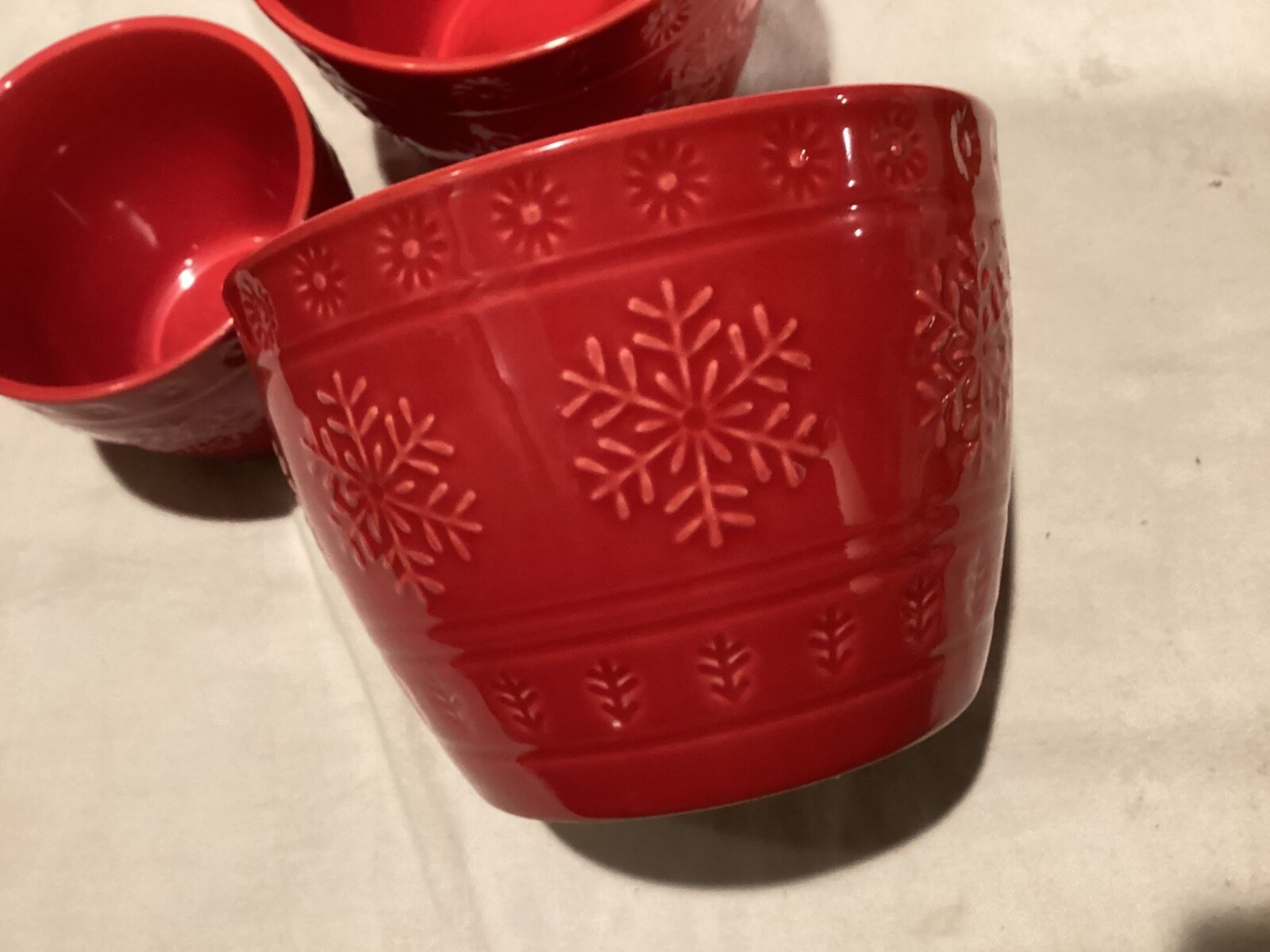 3 Walgreen Co. Red Snowflake Nesting Bowls Mint