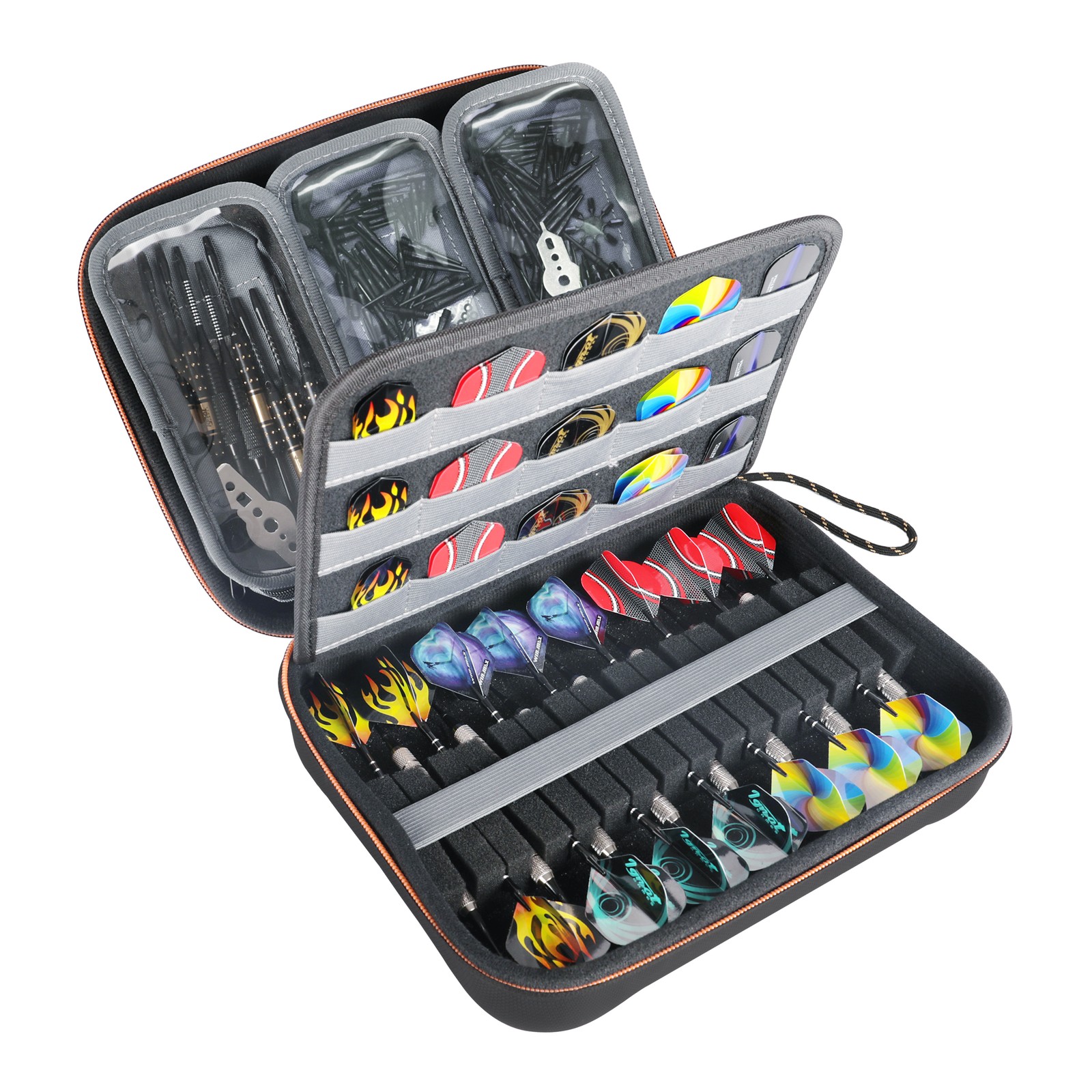 USA GEAR XL Hard Shell Dart Case, Dart Holder for 15 Darts & Accessories - Black