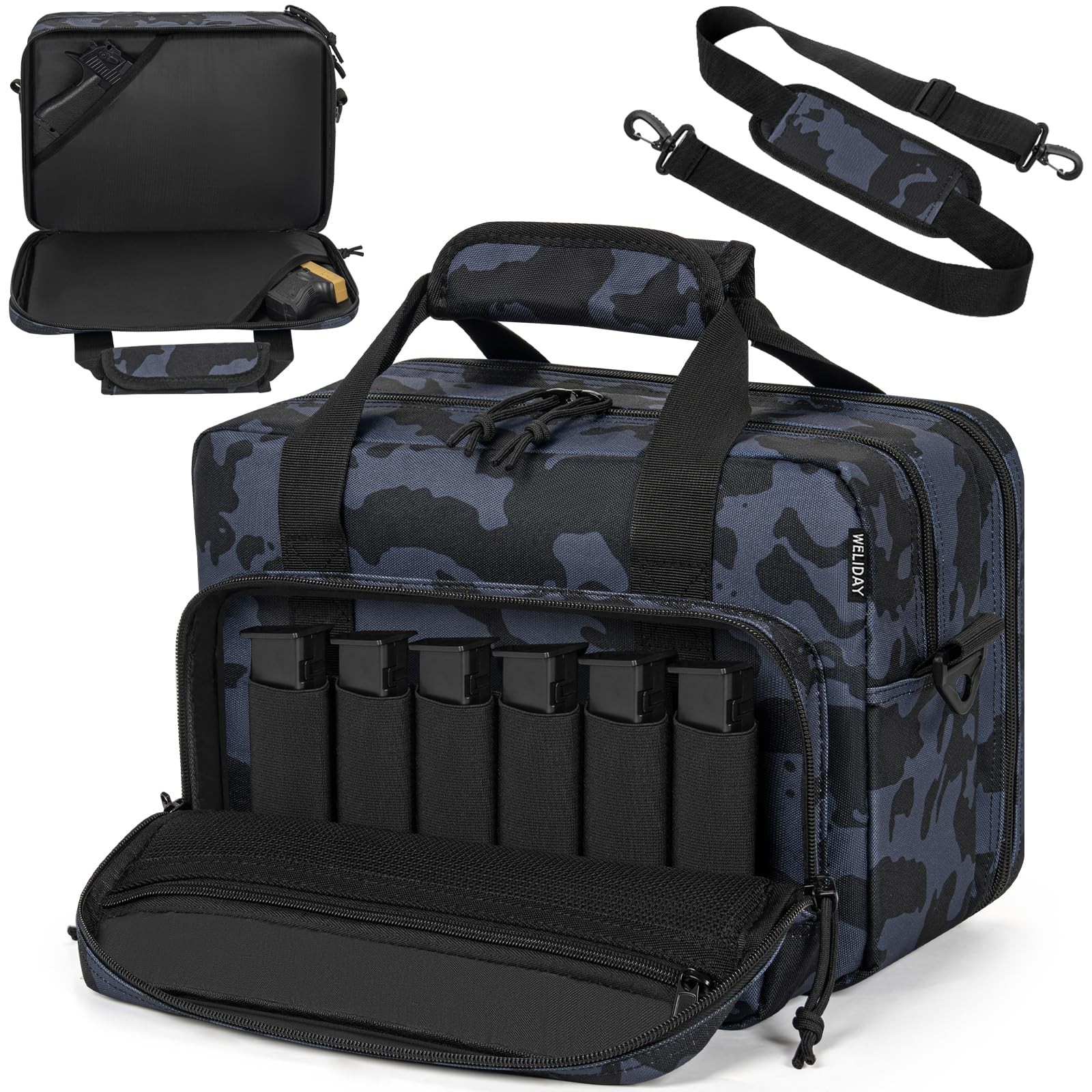 Tactical Gun Range Bag, Pistol Carrying Bag for 2 Handguns Black Camo
