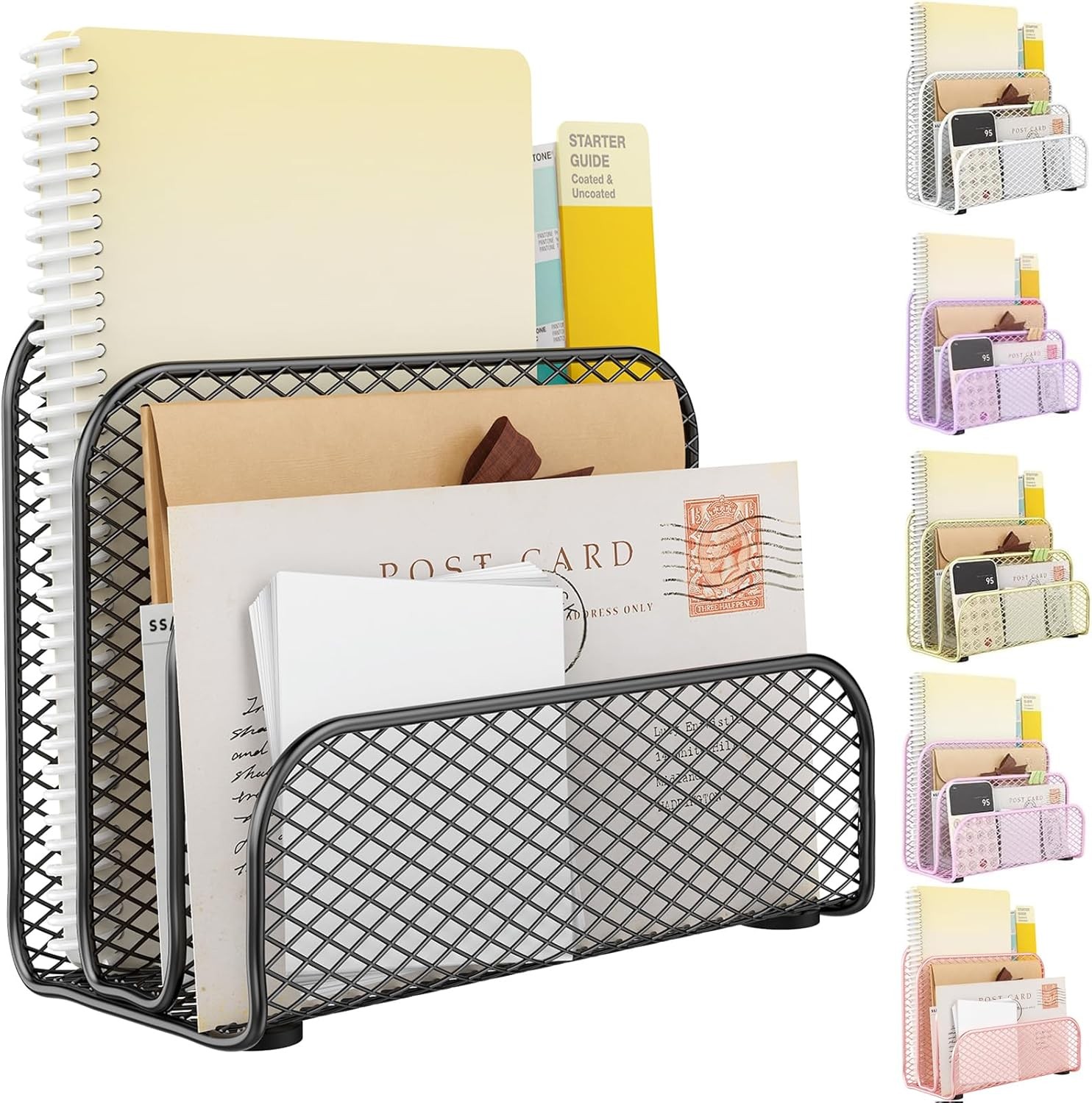 gianotter Mail Organizer Countertop 3 Slot Metal Black
