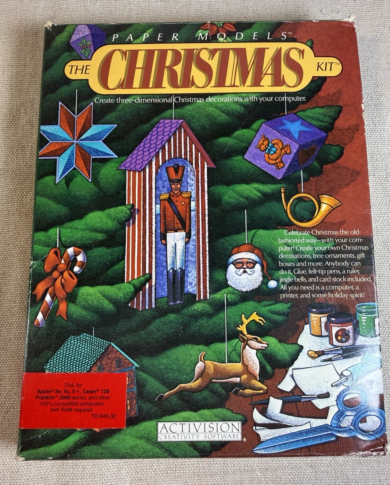 Vintage Activision Paper Models The Christmas Kit Commodore 64 Discs & Manual!