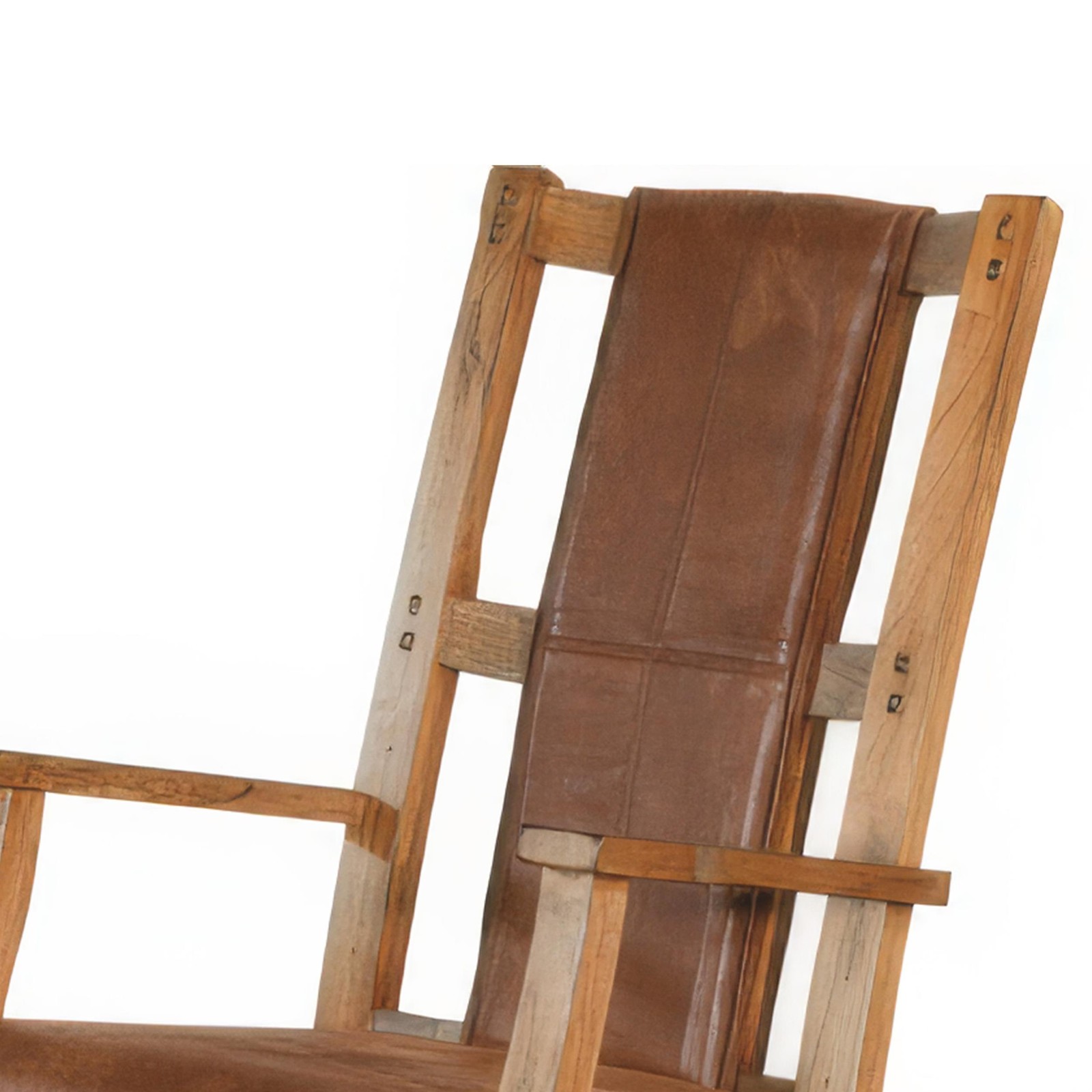 Marv Rocking Chair with Faux Leather Seat and Back- Rustic Oak Brown