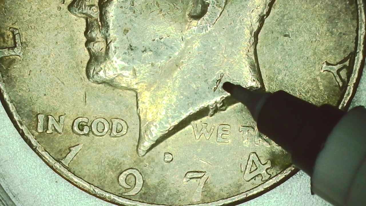 1974D Kennedy Half Dollar Coin Error - Struck Through & Filled "D" Error - 293