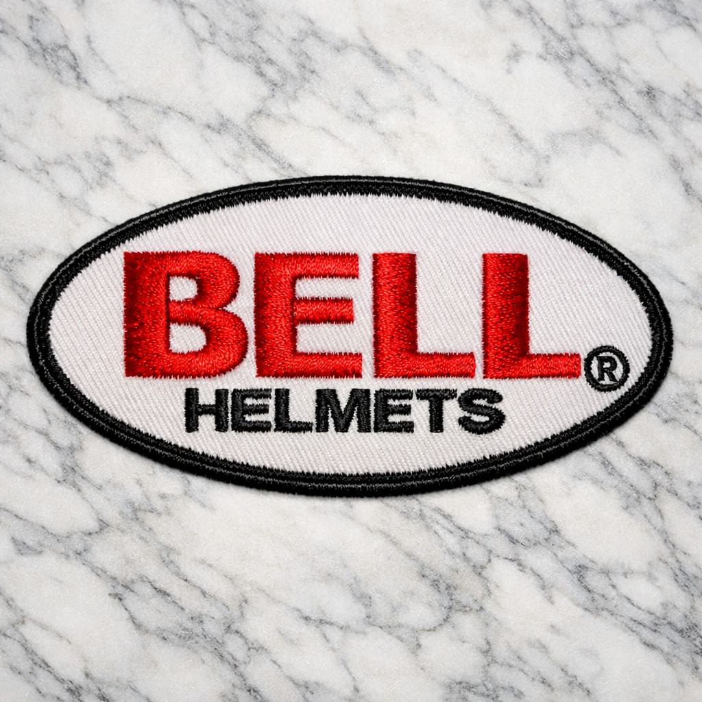BELL HELMETS LOGO EMBROIDERED IRON ON PATCH 4.25"X2" FREE SHIPPING & TRACKING