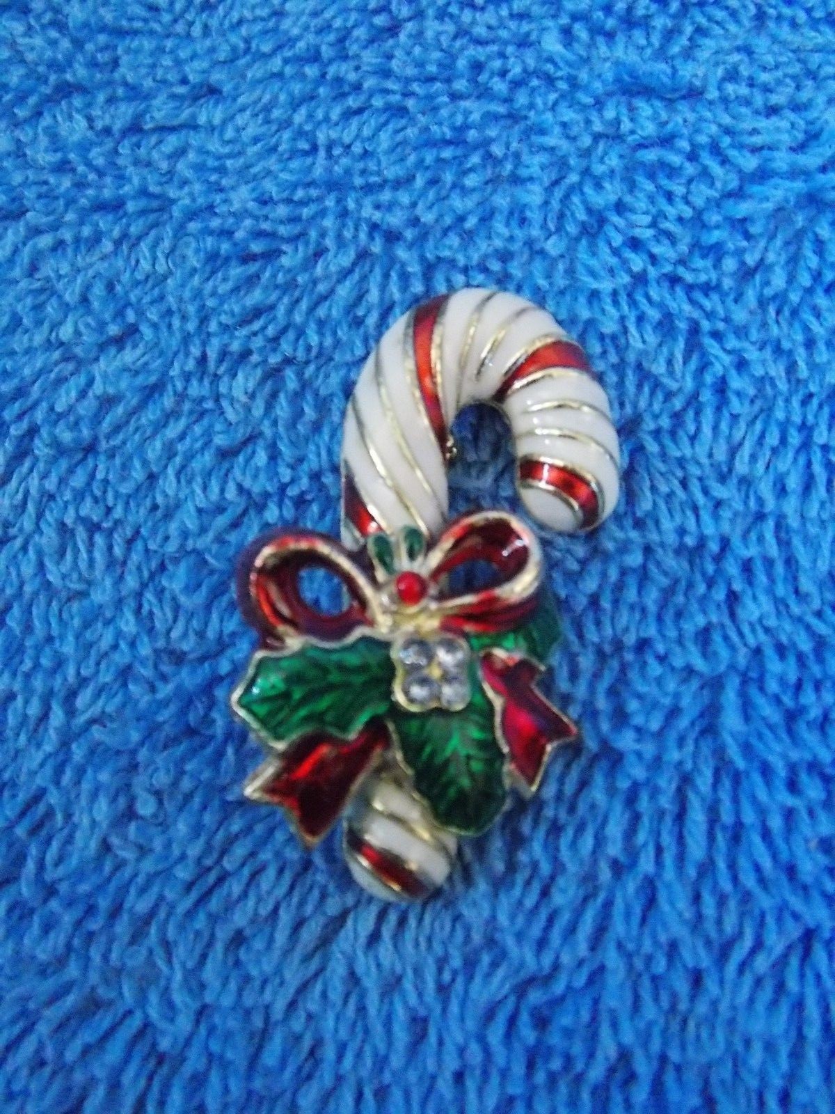 Christmas Candy Cane With Bow Holiday Pin Broach