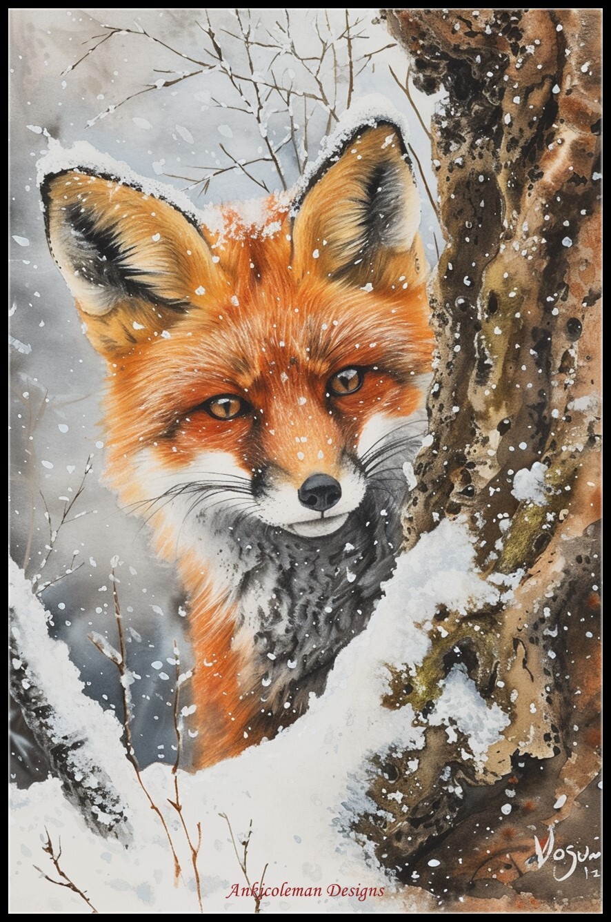 Snowy Fox Cub - DIY Chart Counted Cross Stitch Patterns Needlework DMC Color