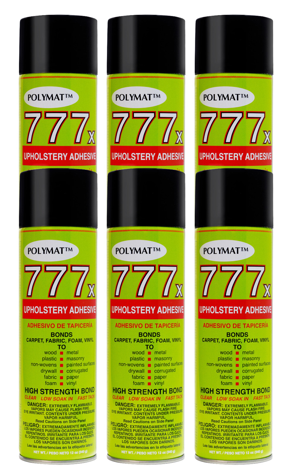 QTY6 Cans of Polymat 777 Instant Tack Spray Glue Adhesive for Foam Fabric Carpet