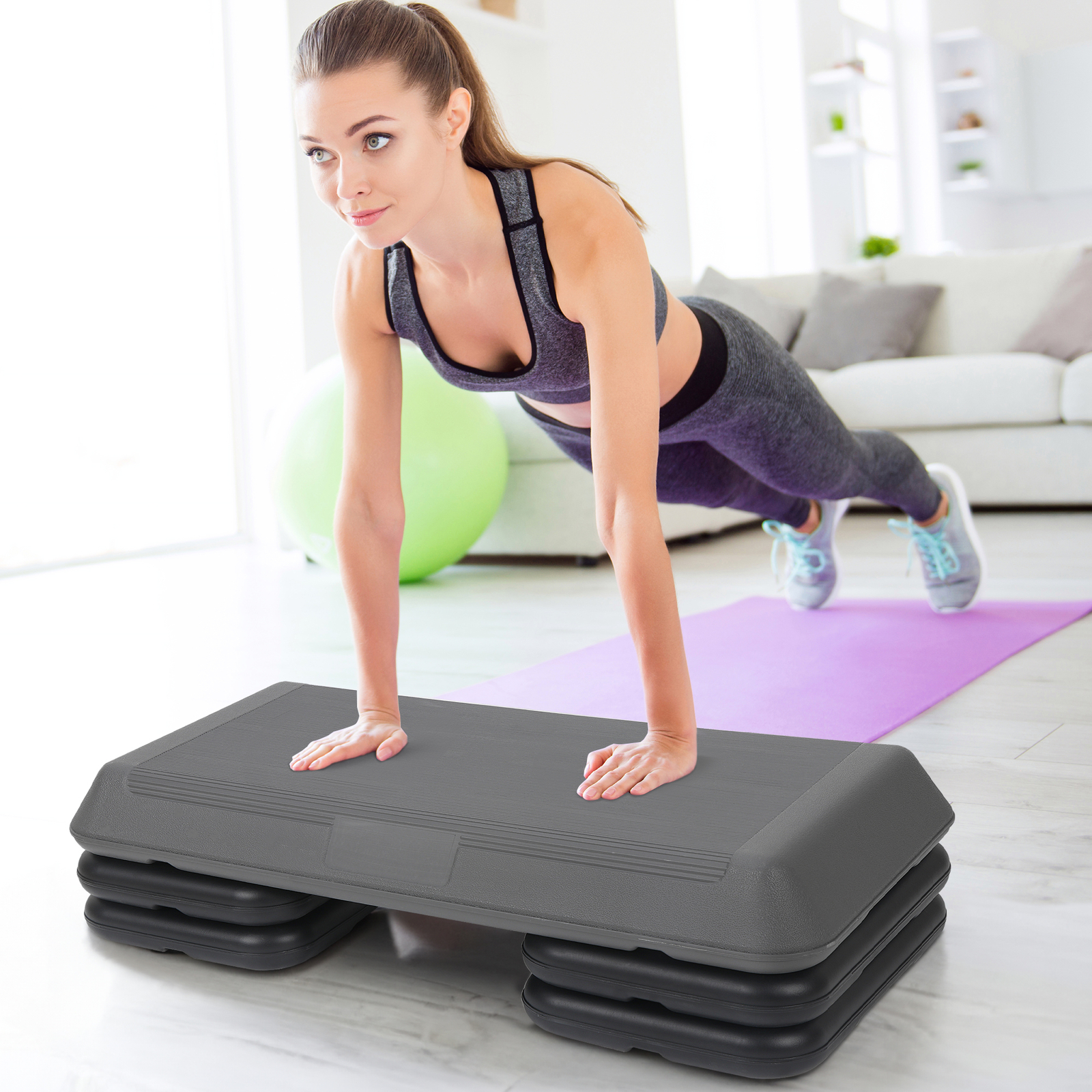 28'' Adjustable Aerobic Stepper Step Platform W/4 Riser Exercise Workout Stepper