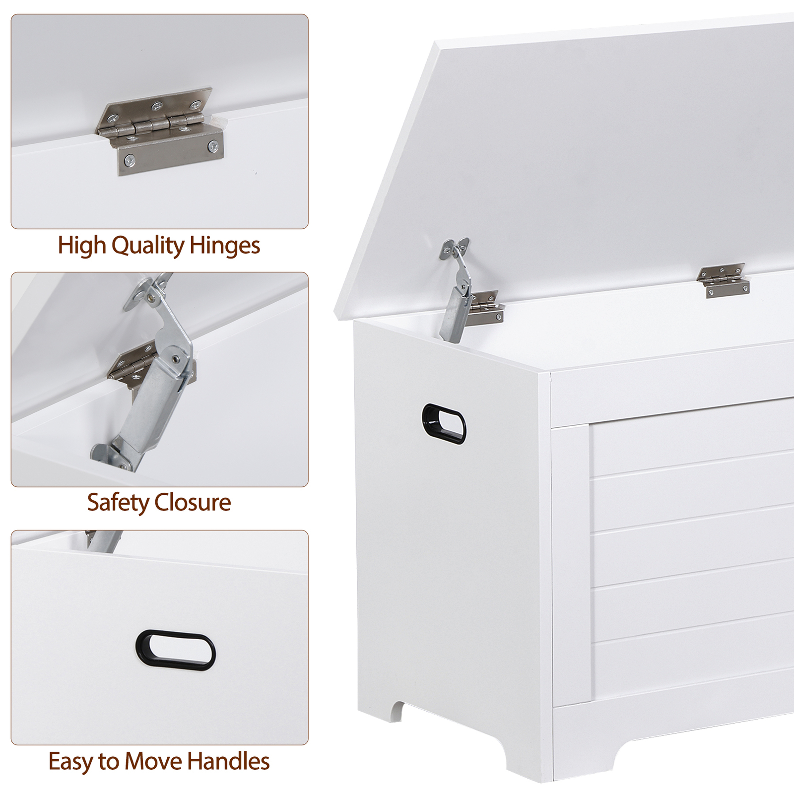 Storage Chest Storage Trunk with 2 Safety Hinges Storage Bench Shoe Bench White