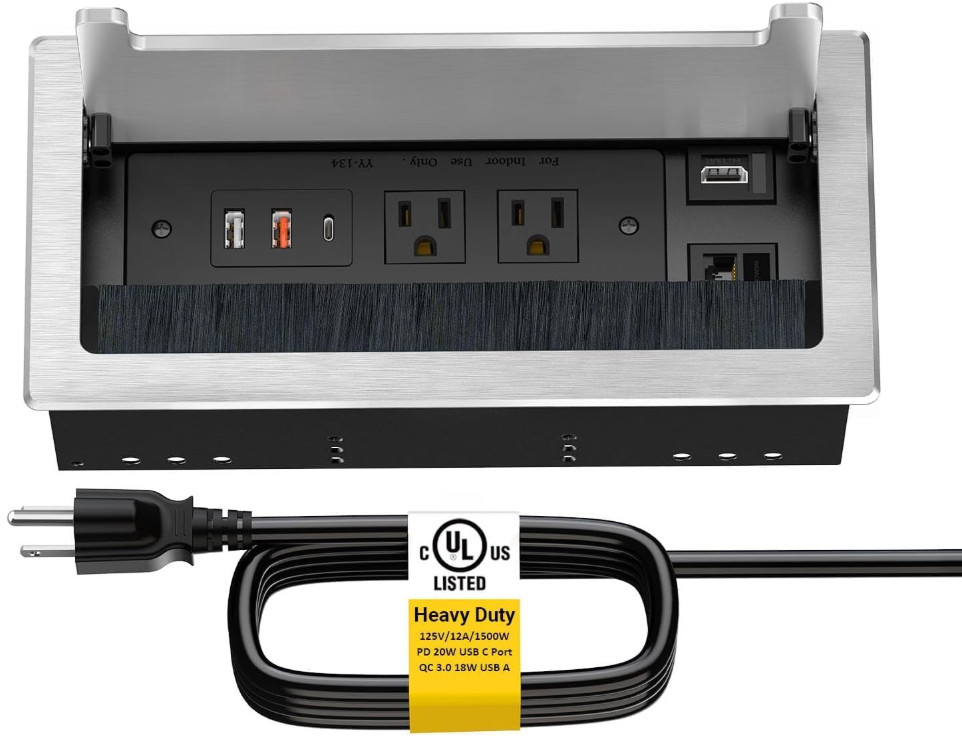 Caja conectividad mesa 10FT con HDMI RJ45 USB-C AC puertos oficina mesa, Nuevo