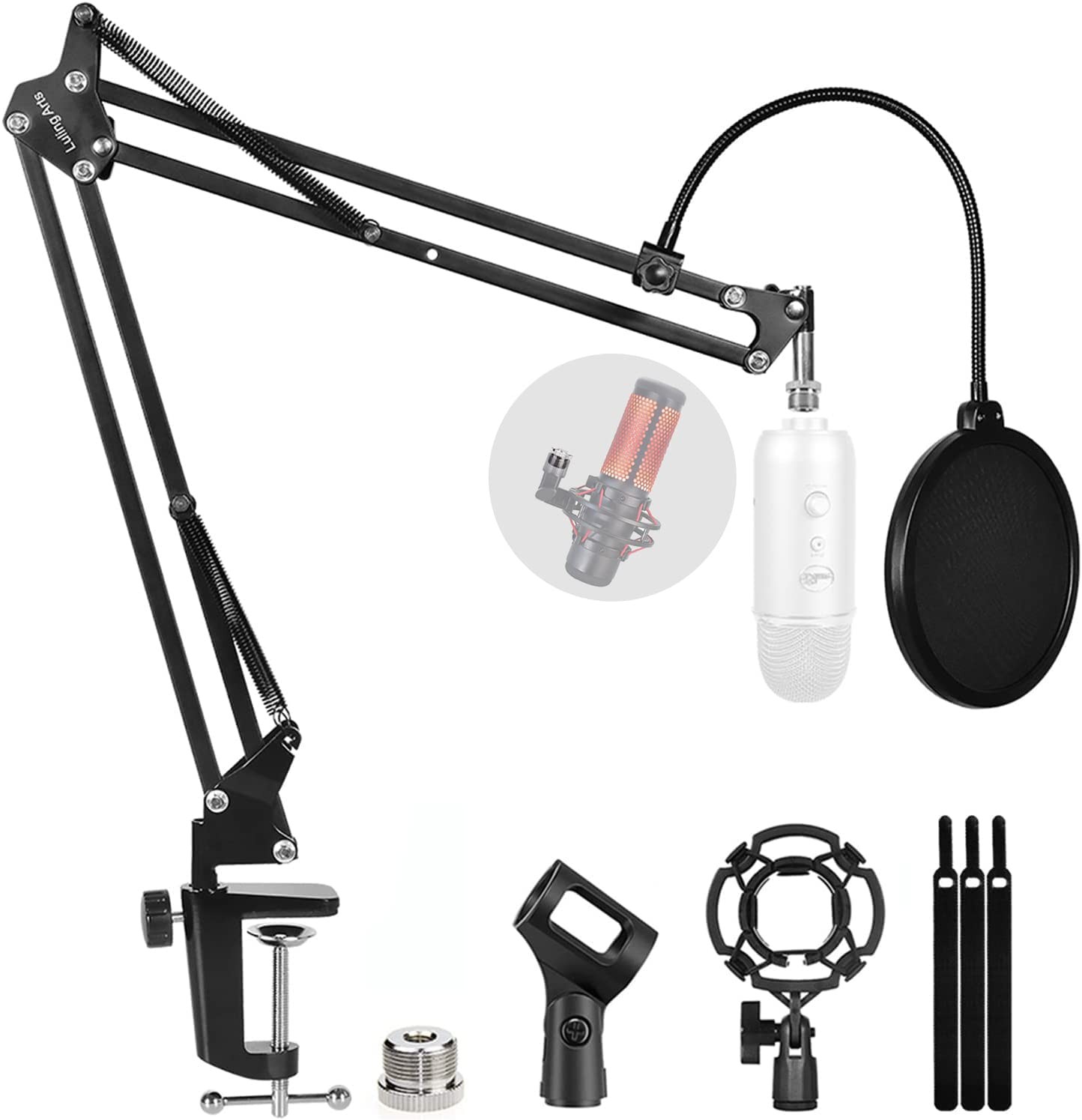 Microphone Stand for Blue Yeti, Quadcast Boom Arm Scissor Mic Stand with Wind