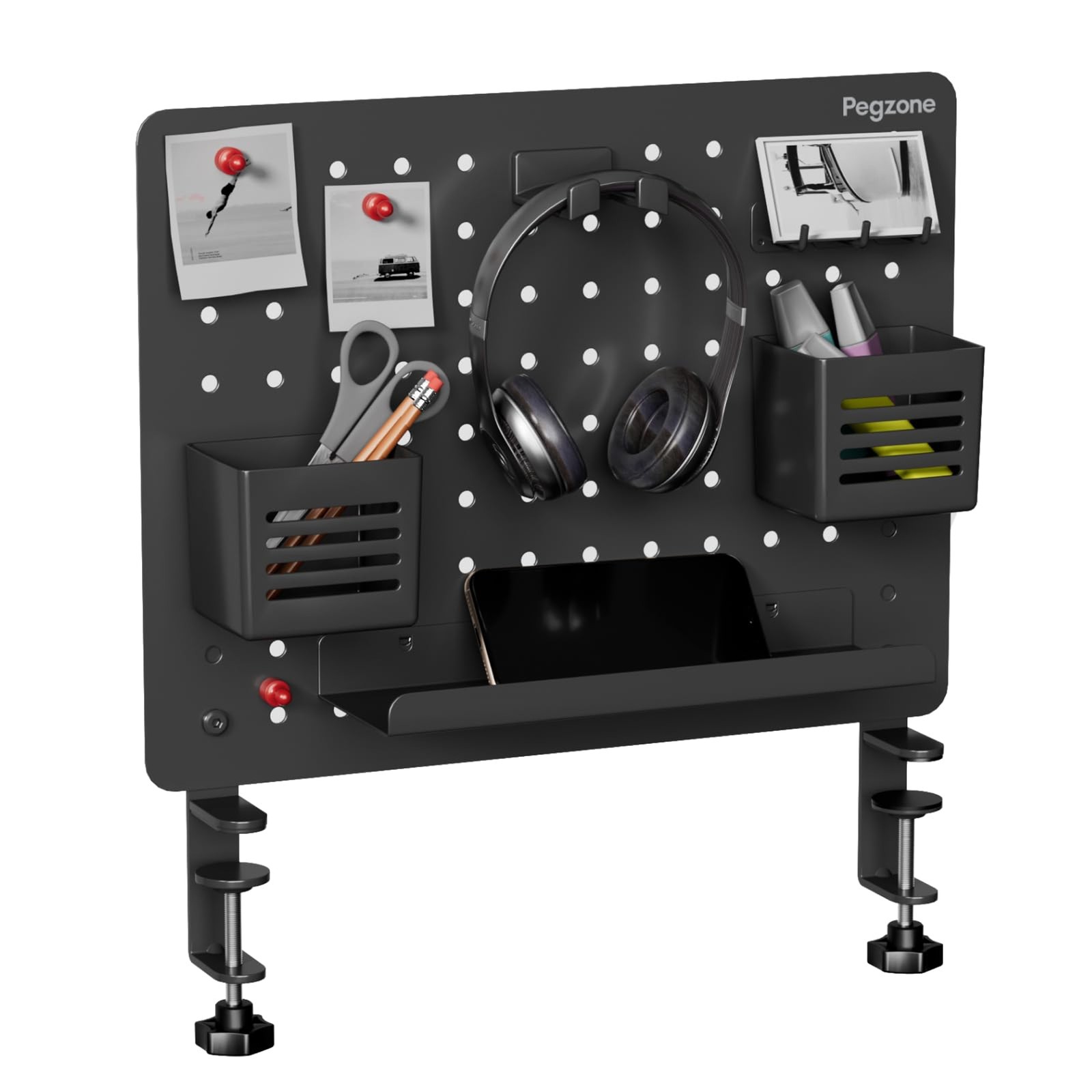 Clamp On Desk Pegboard 16 5 x 12 6 Inch Metal Organizer with Shelf Hooks Pen