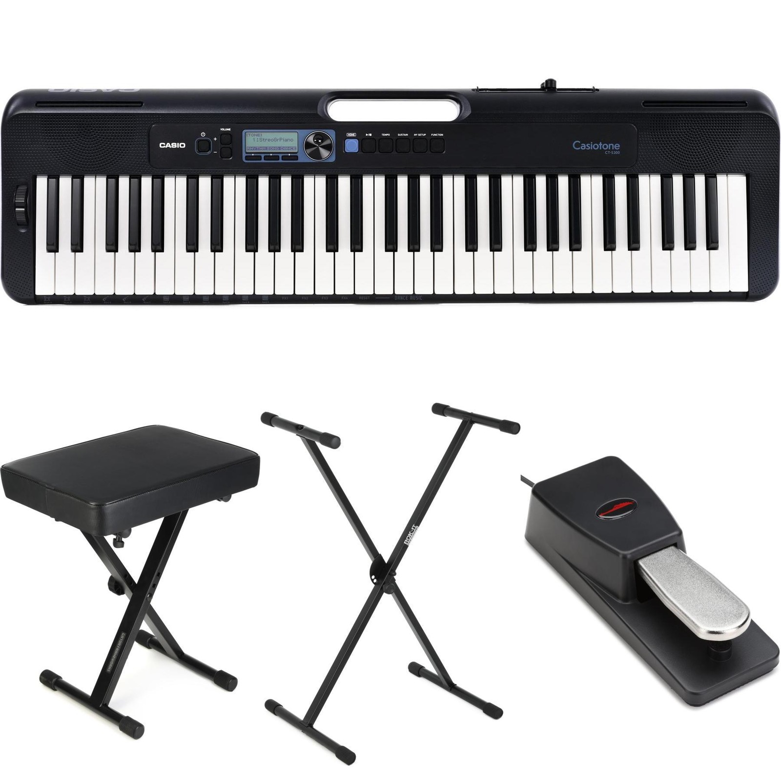 Casio Casiotone CT-S300 61-key Portable Arranger Keyboard Essentials Bundle