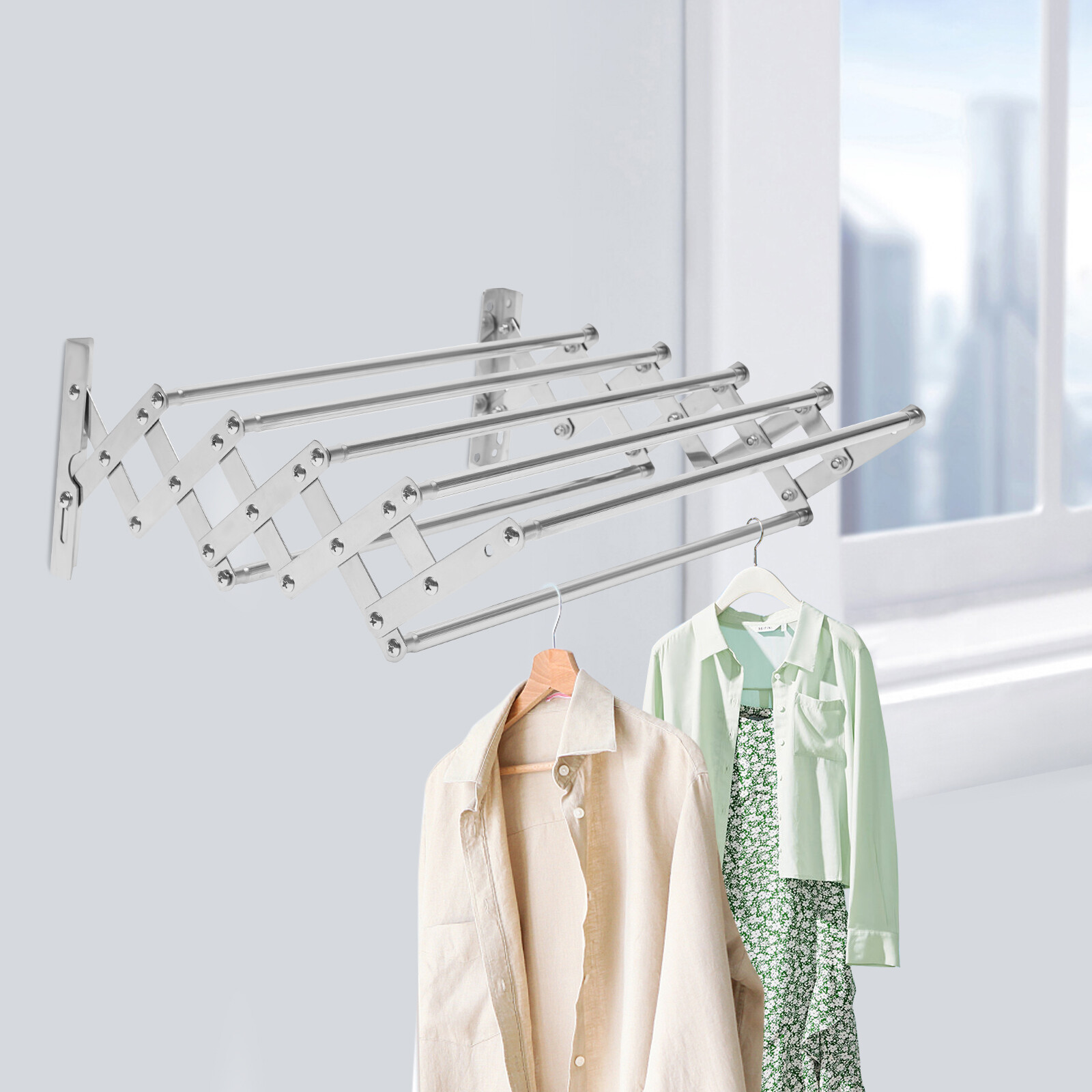 Wall Mounted Clothes Drying Rack Stainless Steel Retractable Laundry Drying Rack