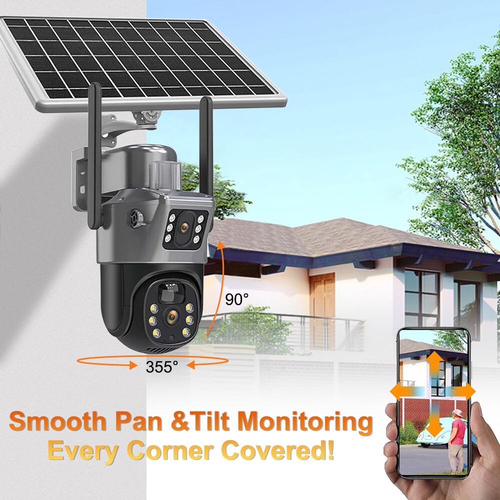 2pc Solar Wireless WiFi PTZ Security IP CCTV Camera 4MP 2-Way Audio Surveillance