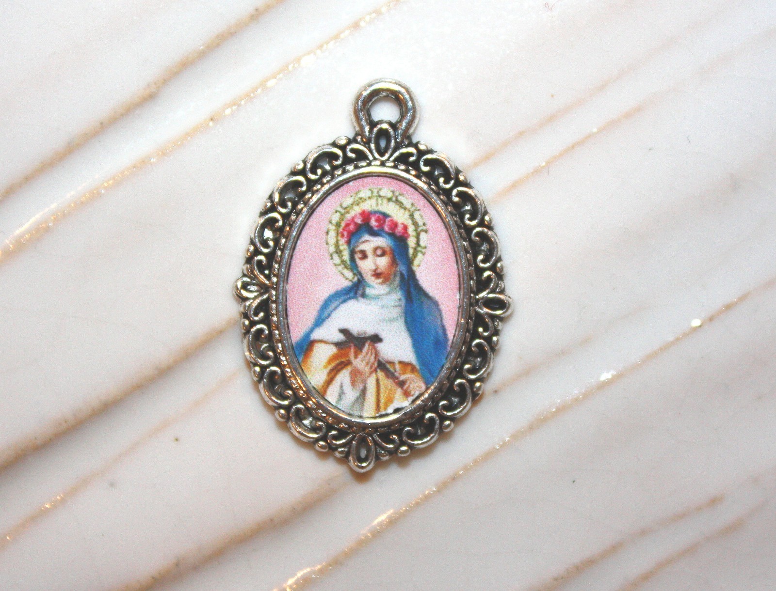St. Rose of Lima Mini Medal/Add to Rosary, Bracelet, etc. /Silver or Bronze
