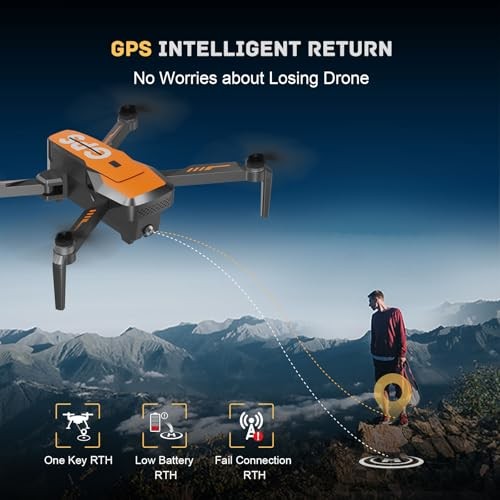 Drones with Camera for Adults 4K - GPS Drone with Auto Return, Brushless Orange