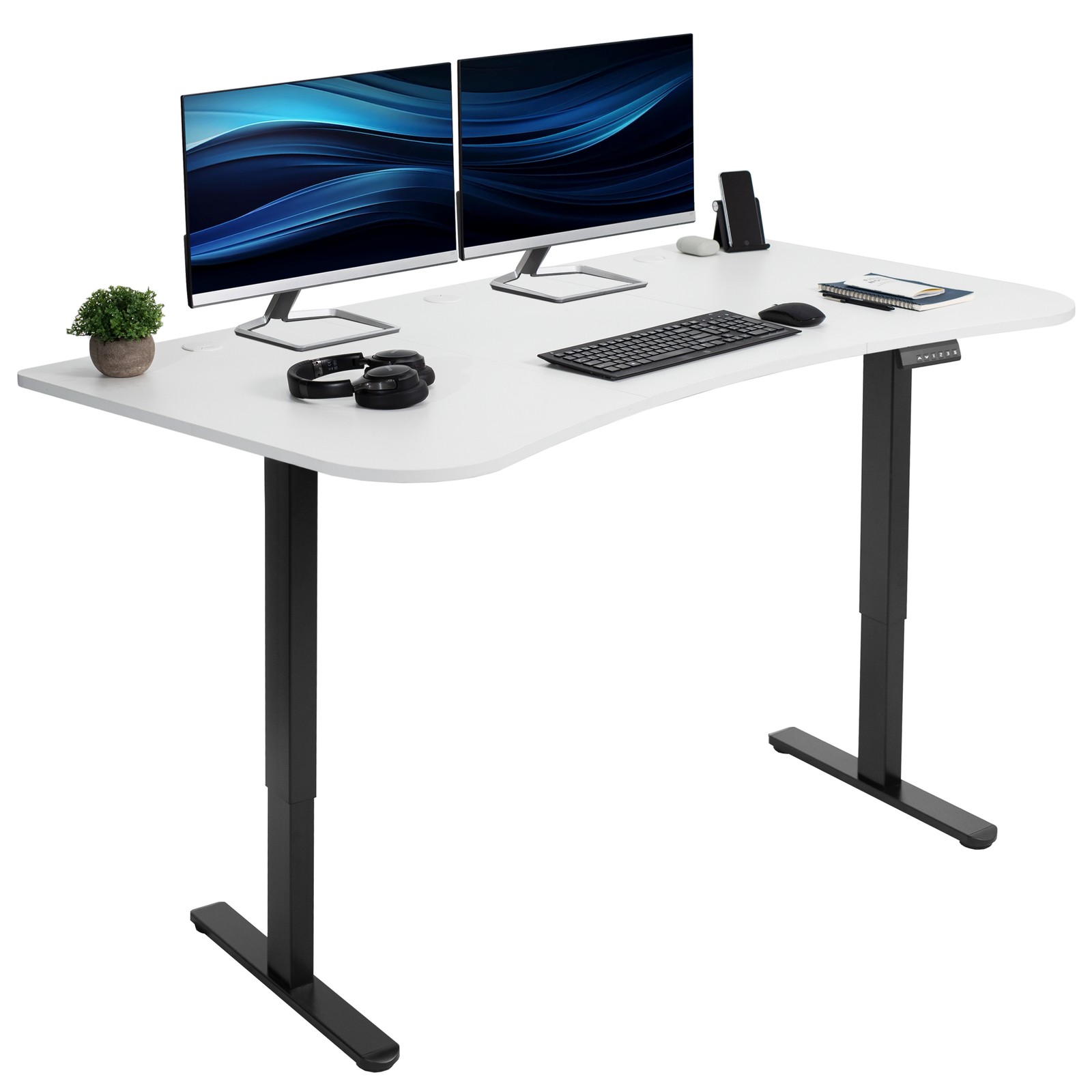 VIVO Electric 63” x 32” Stand Up Desk, White Table Top, Black Frame