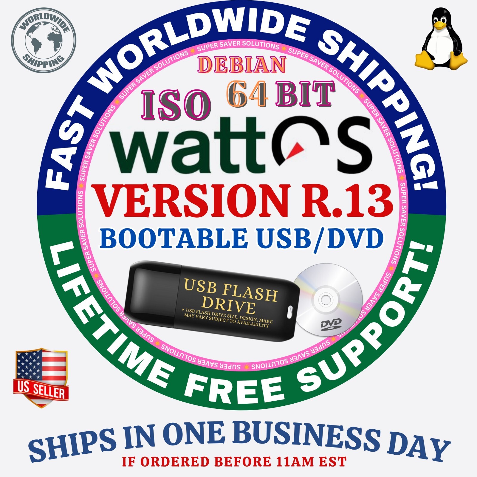 wattOS LINUX OS R.13, R.12 64BIT USB-DVD LIVE-FULL INSTALL Debian Based LXDE